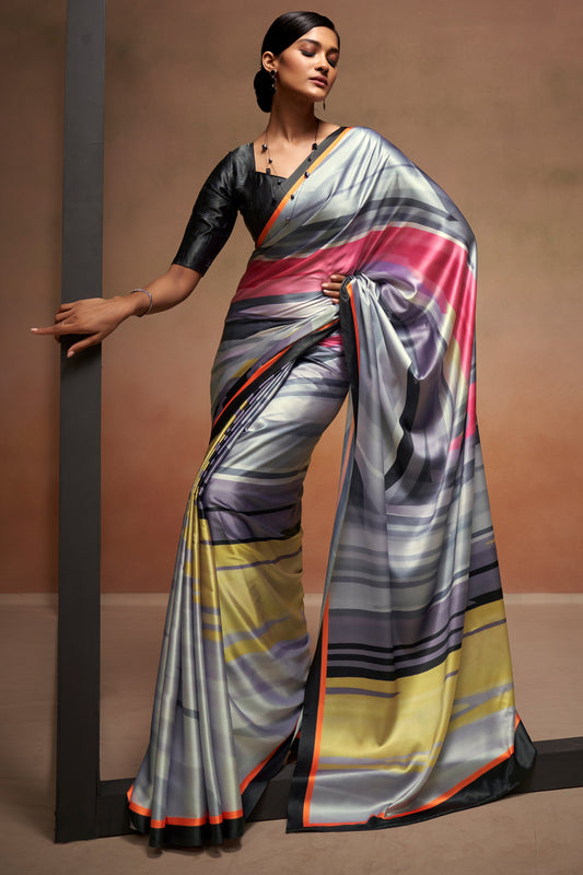 Grey Printed Satin Crepe Saree-ZB133799_1_SareeButa.com