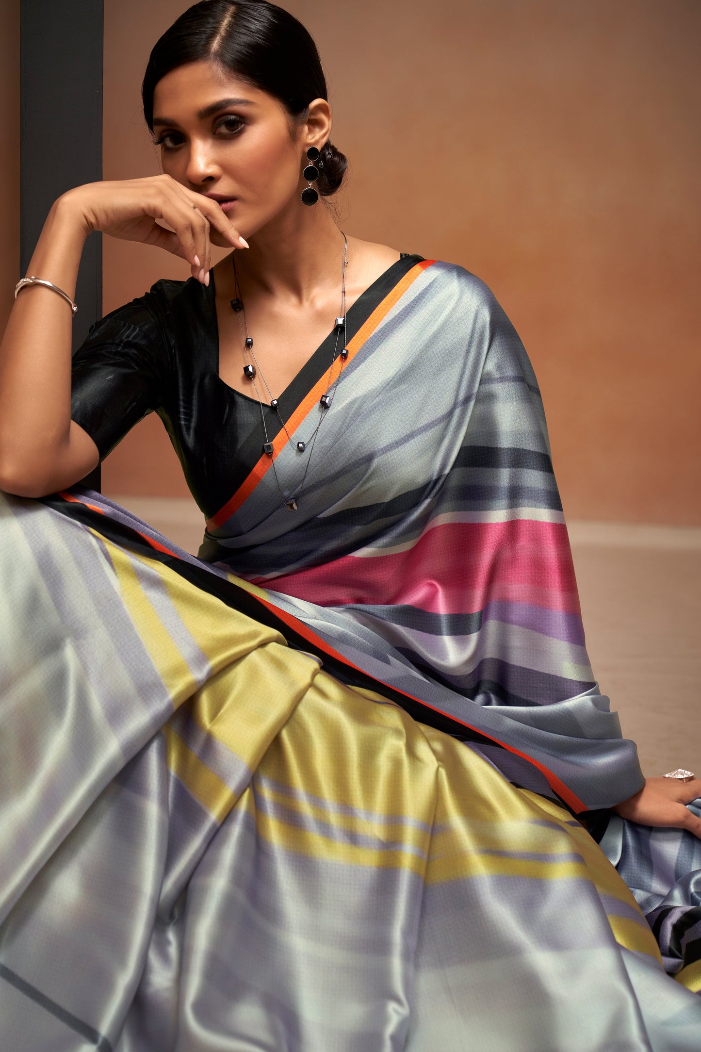 Grey Printed Satin Crepe Saree-ZB133799_2_SareeButa.com