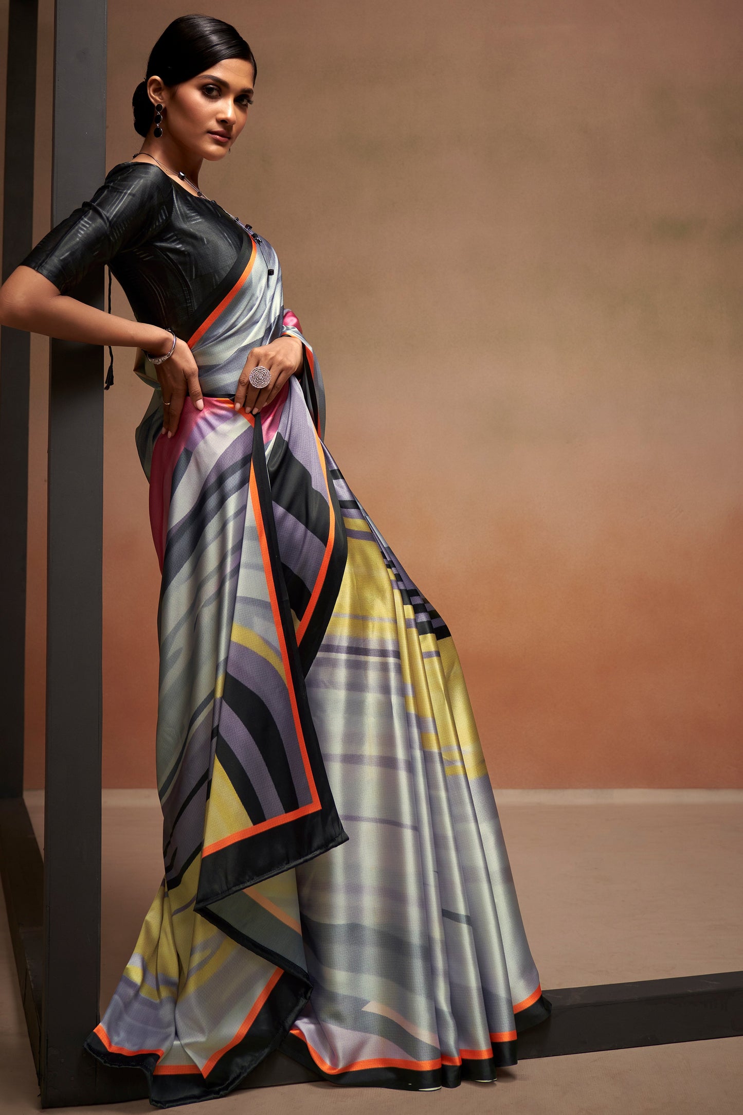 Grey Printed Satin Crepe Saree-ZB133799_3_SareeButa.com