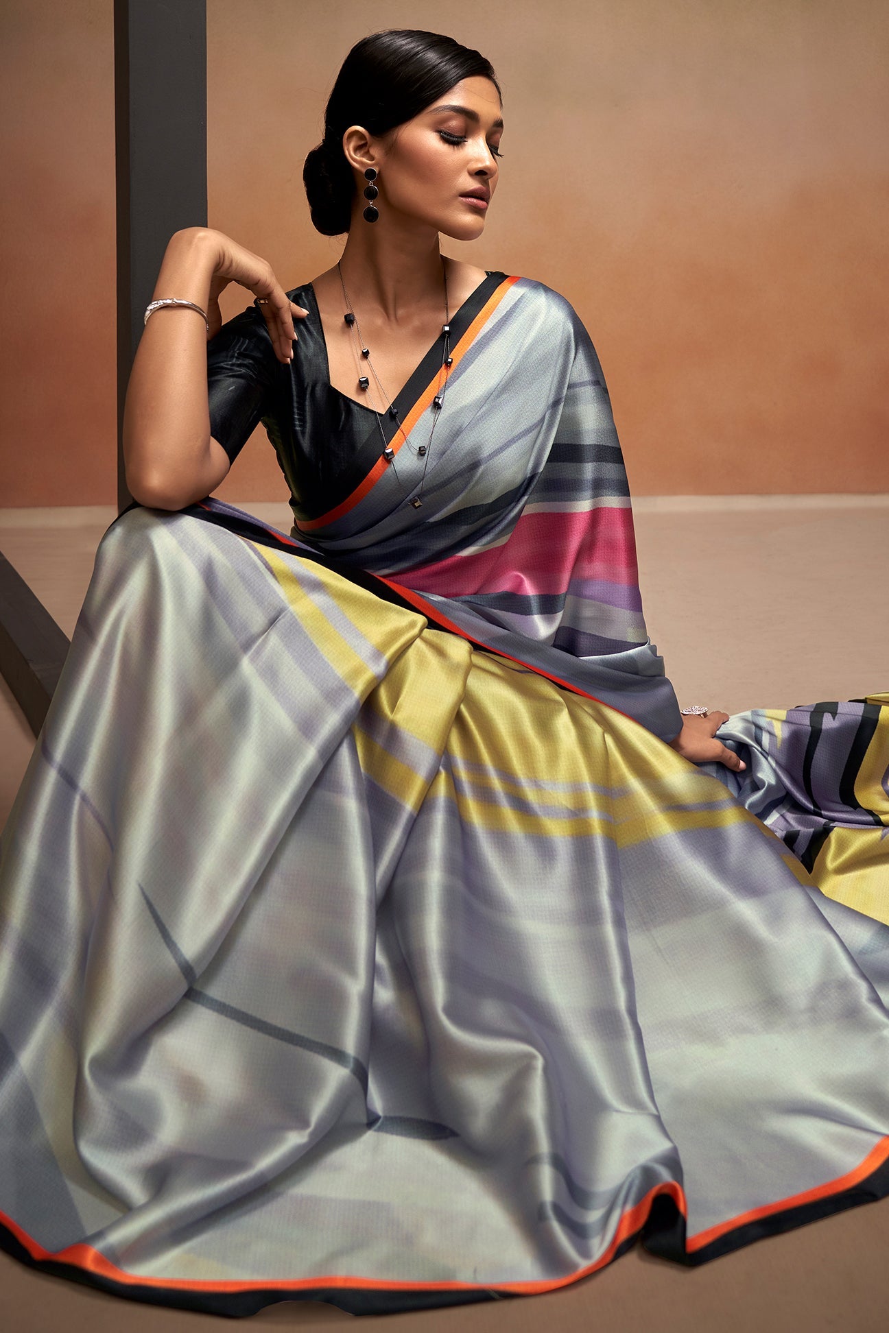 Grey Printed Satin Crepe Saree-ZB133799_4_SareeButa.com