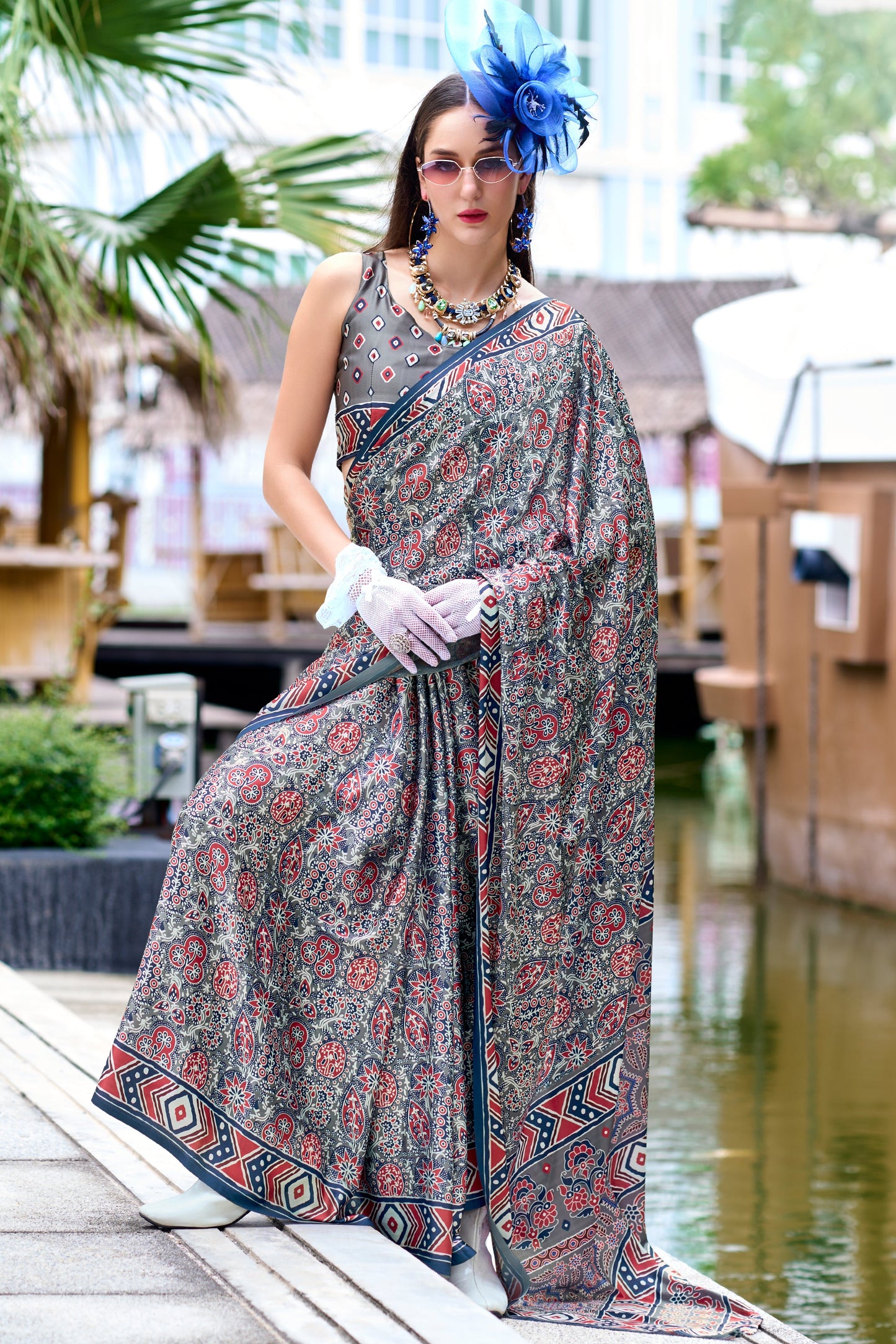 Grey Printed Satin Silk Saree-ZB133613_1_SareeButa.com