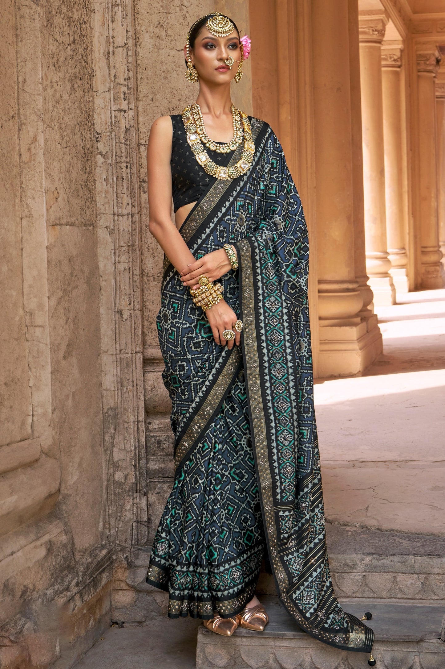 Grey Printed Silk Patola Saree-SAR11248_1_SareeButa.com