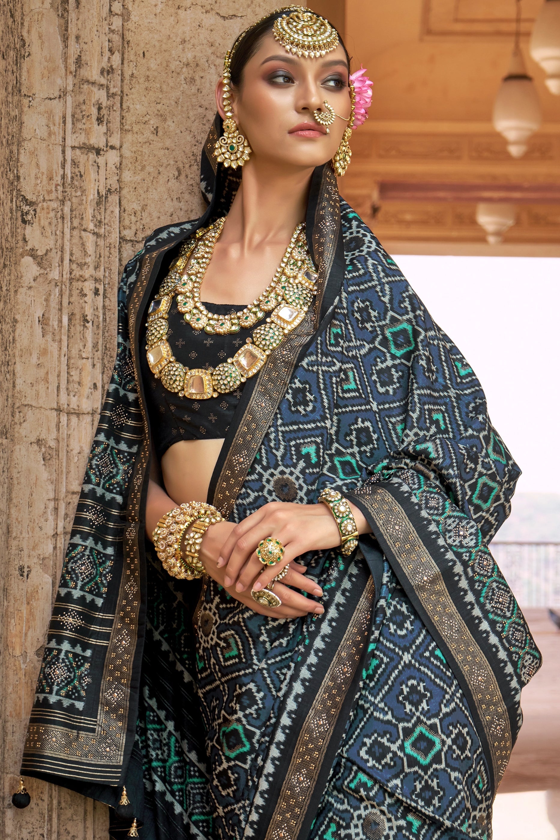 Grey Printed Silk Patola Saree-SAR11248_2_SareeButa.com