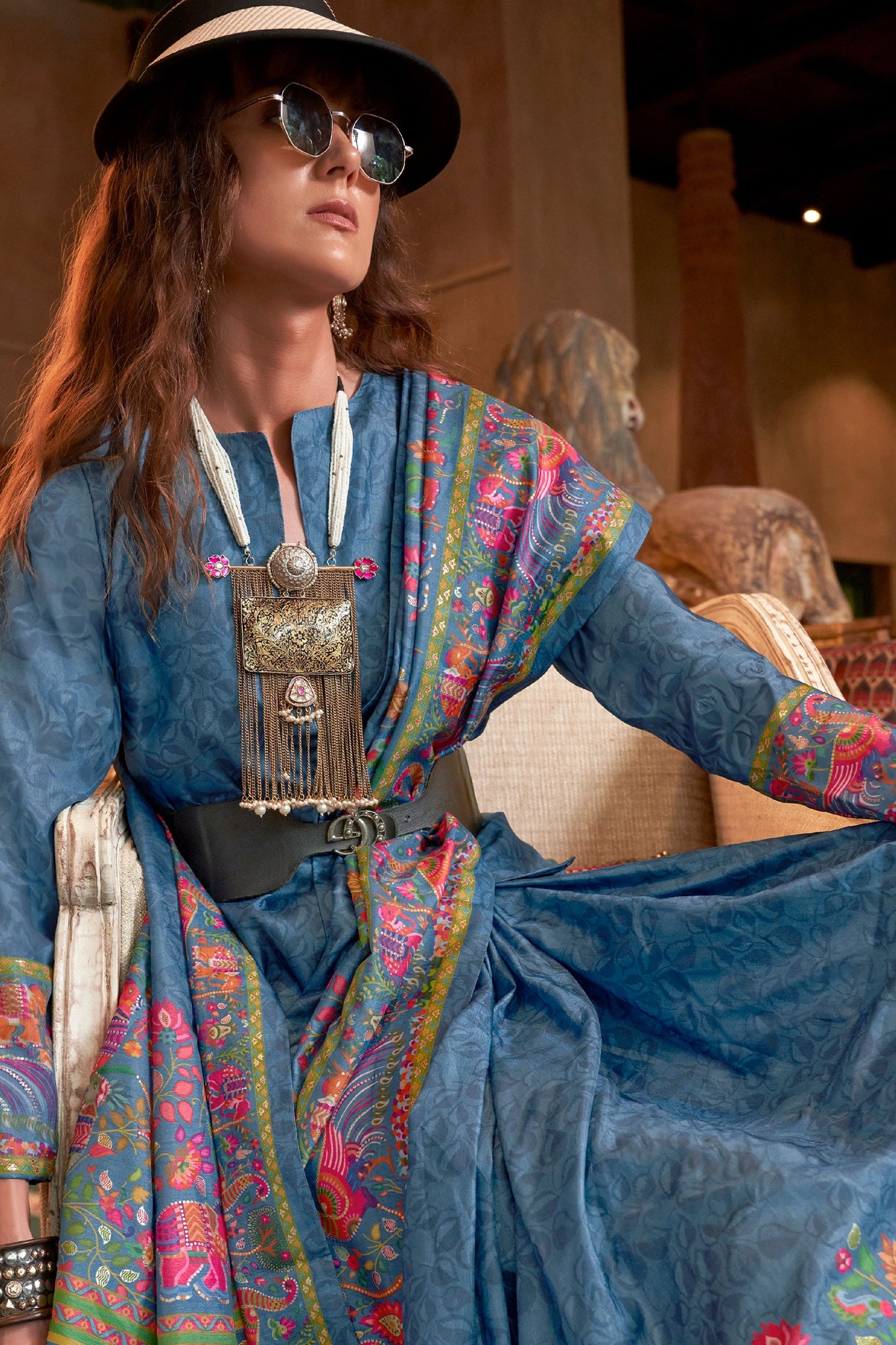 Grey Printed Silk Saree-SAR11274_2_SareeButa.com