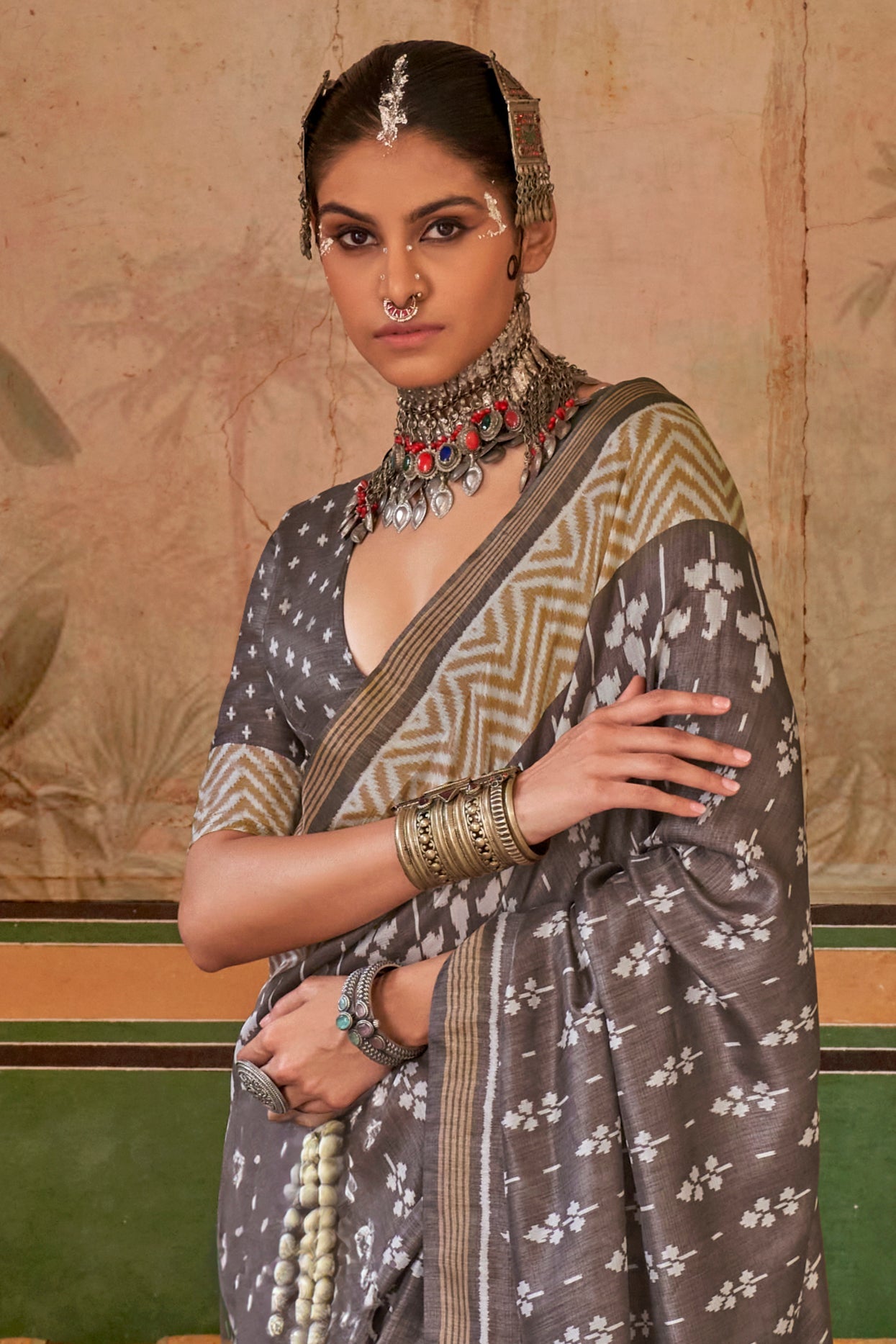 Grey Printed Silk Saree-ZB133425_2_SareeButa.com