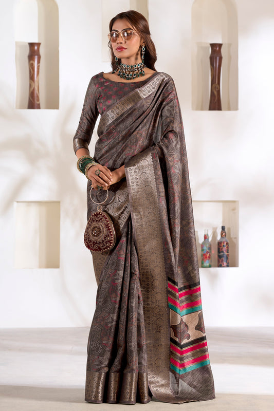 Grey Printed Silk Saree-ZB133768_1_SareeButa.com