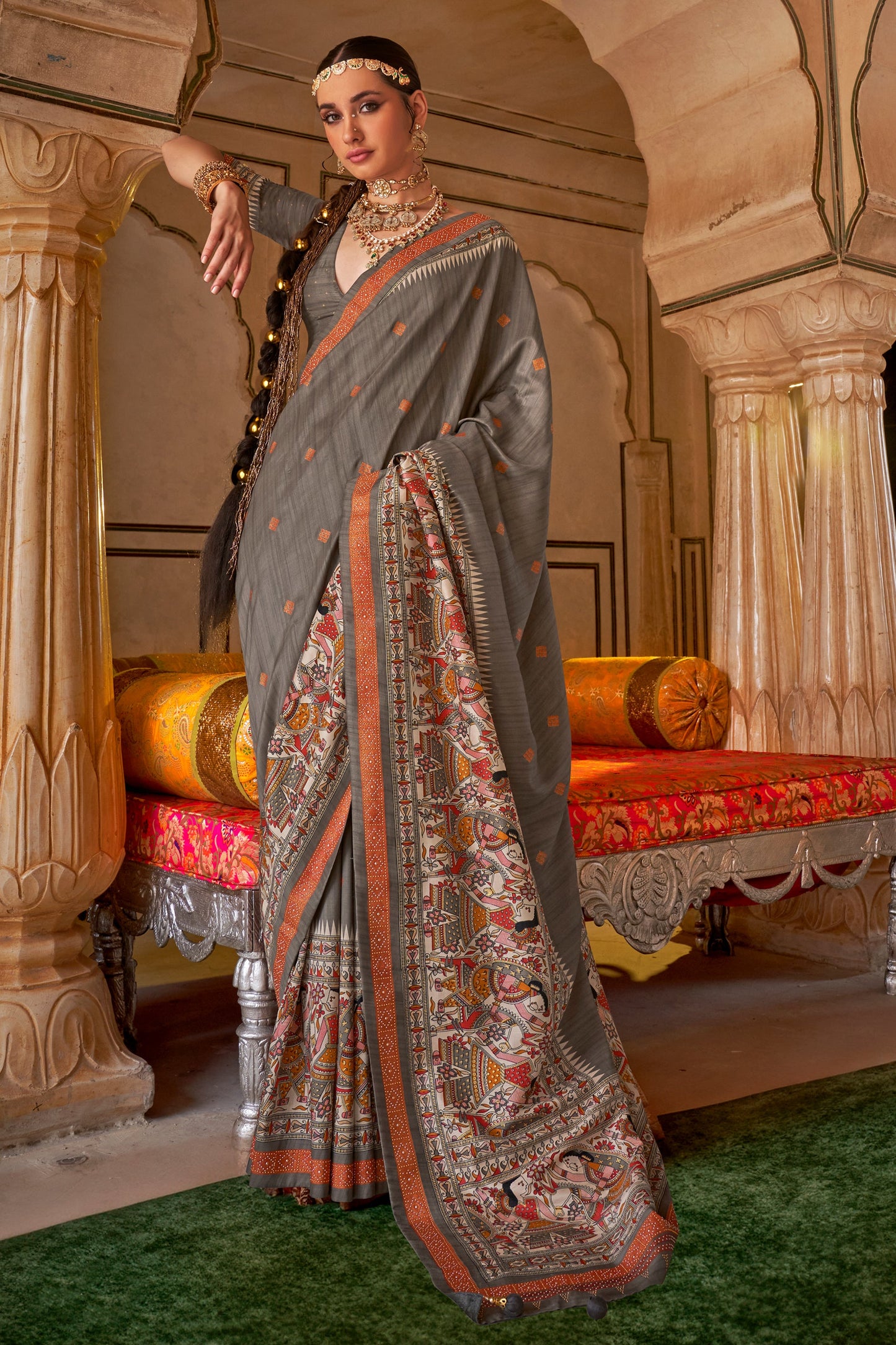 Grey Printed Viscose Silk Saree-SAR10086_1_SareeButa.com