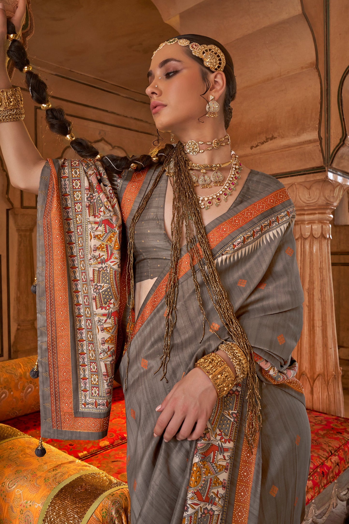 Grey Printed Viscose Silk Saree-SAR10086_2_SareeButa.com