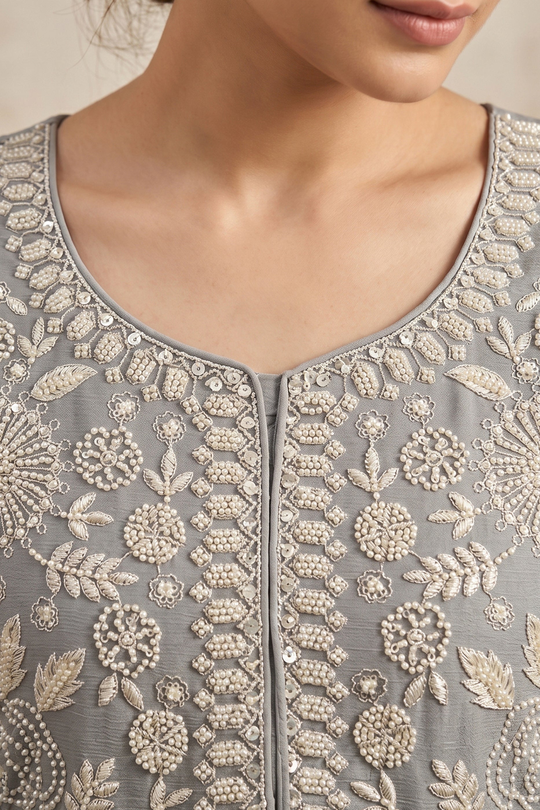Grey Readymade Bead Work Chinon Palazzo Suit-SAR12800_3_SareeButa.com