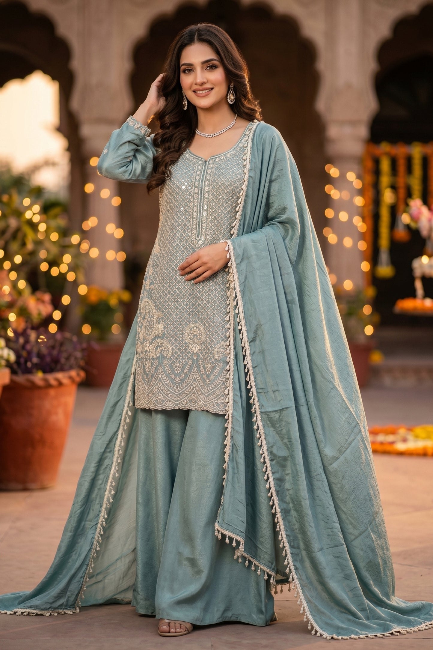 Grey Readymade Bead Work Chinon Suit-SAR12996_1_SareeButa.com
