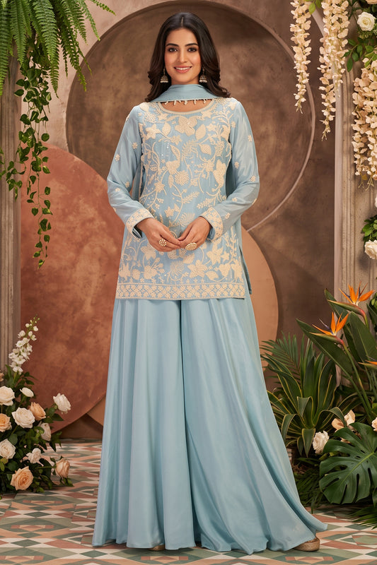 Grey Readymade Bead Work Chinon Suit-SAR13041_1_SareeButa.com