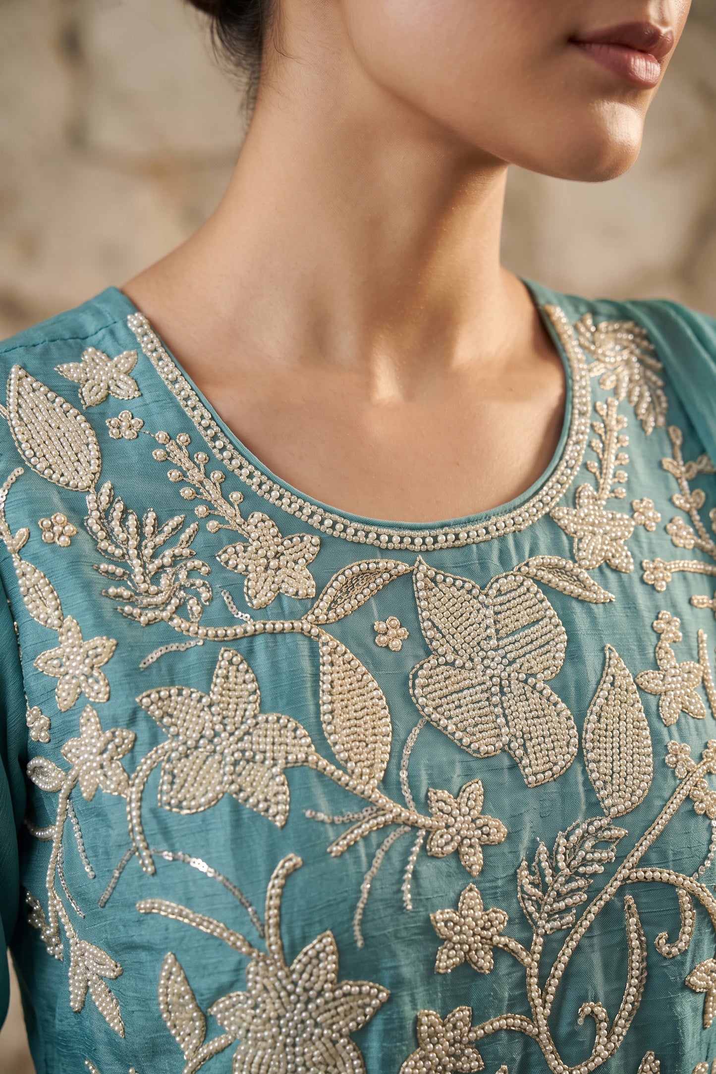 Grey Readymade Bead Work Chinon Suit-SAR13041_3_SareeButa.com