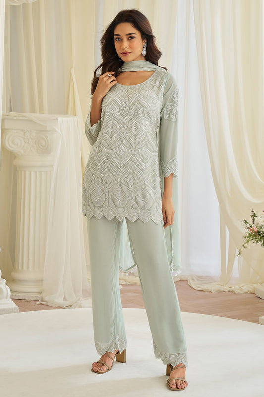 Grey Readymade Bead Work Georgette Suit-SAR11527_1_SareeButa.com