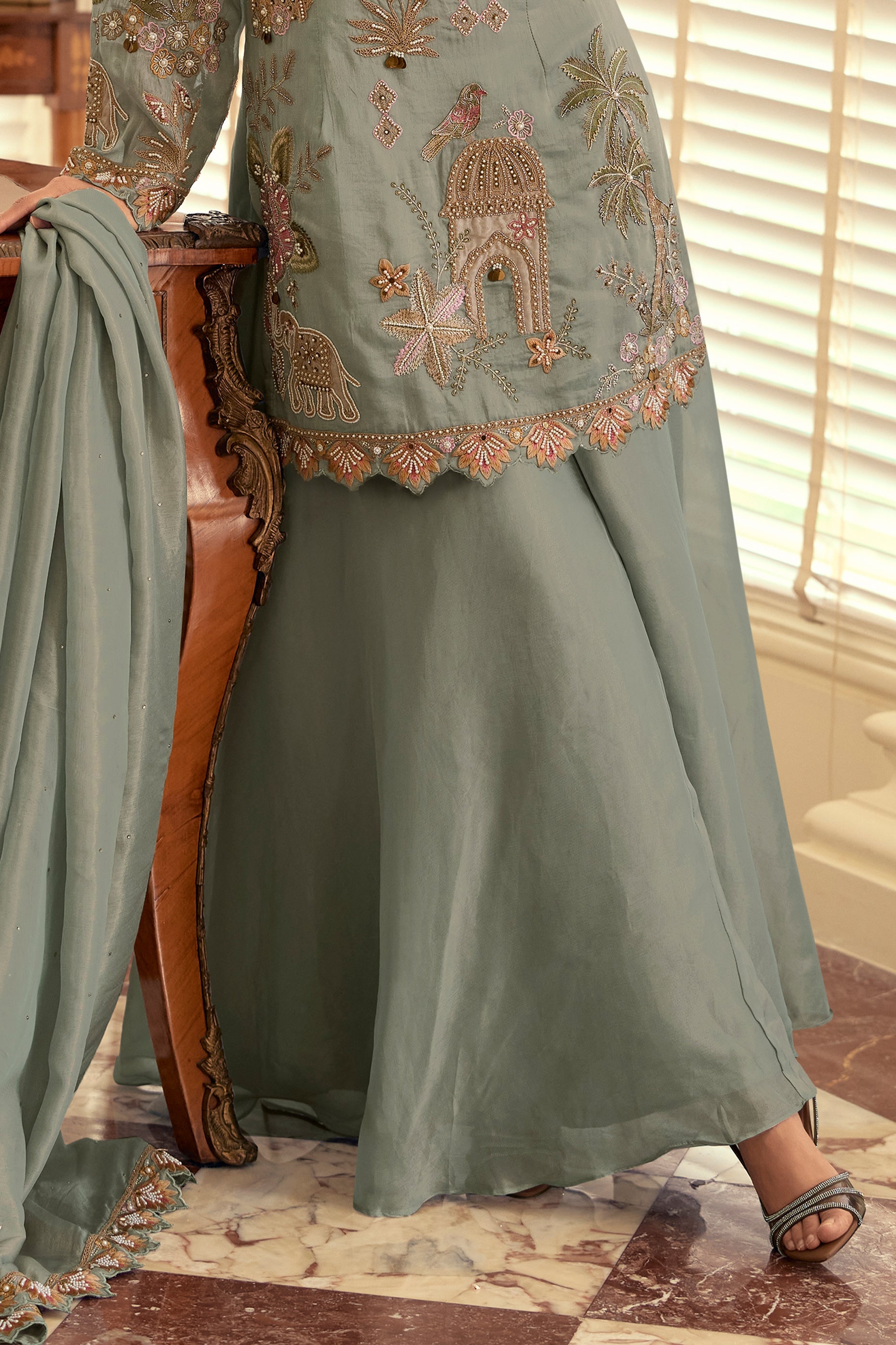 Grey Readymade Bead Work Silk Suit-SAR12051_5_SareeButa.com