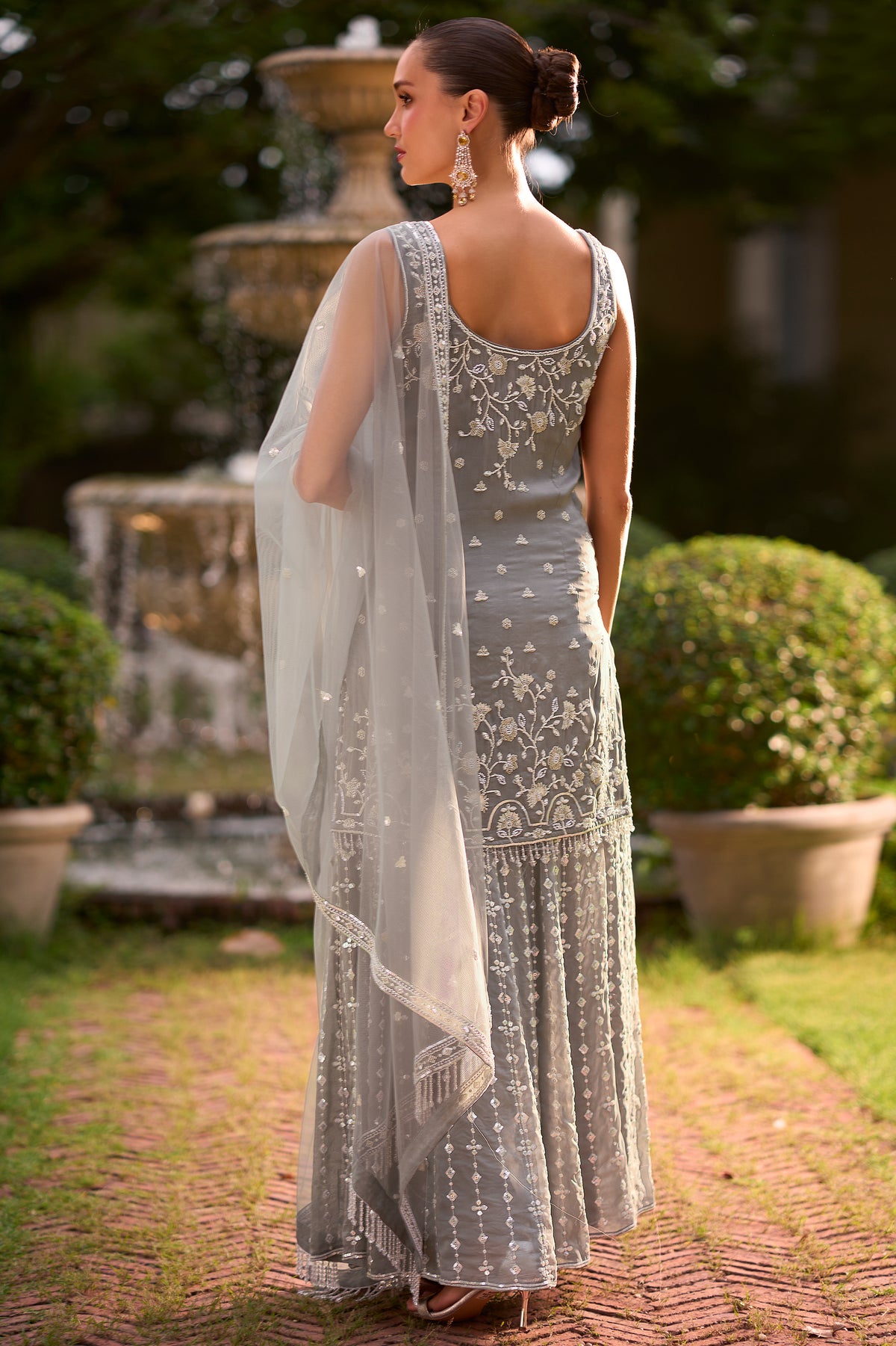 Grey Readymade Embroidered Chiffon Sharara Suit-SAR13574_3_SareeButa.com