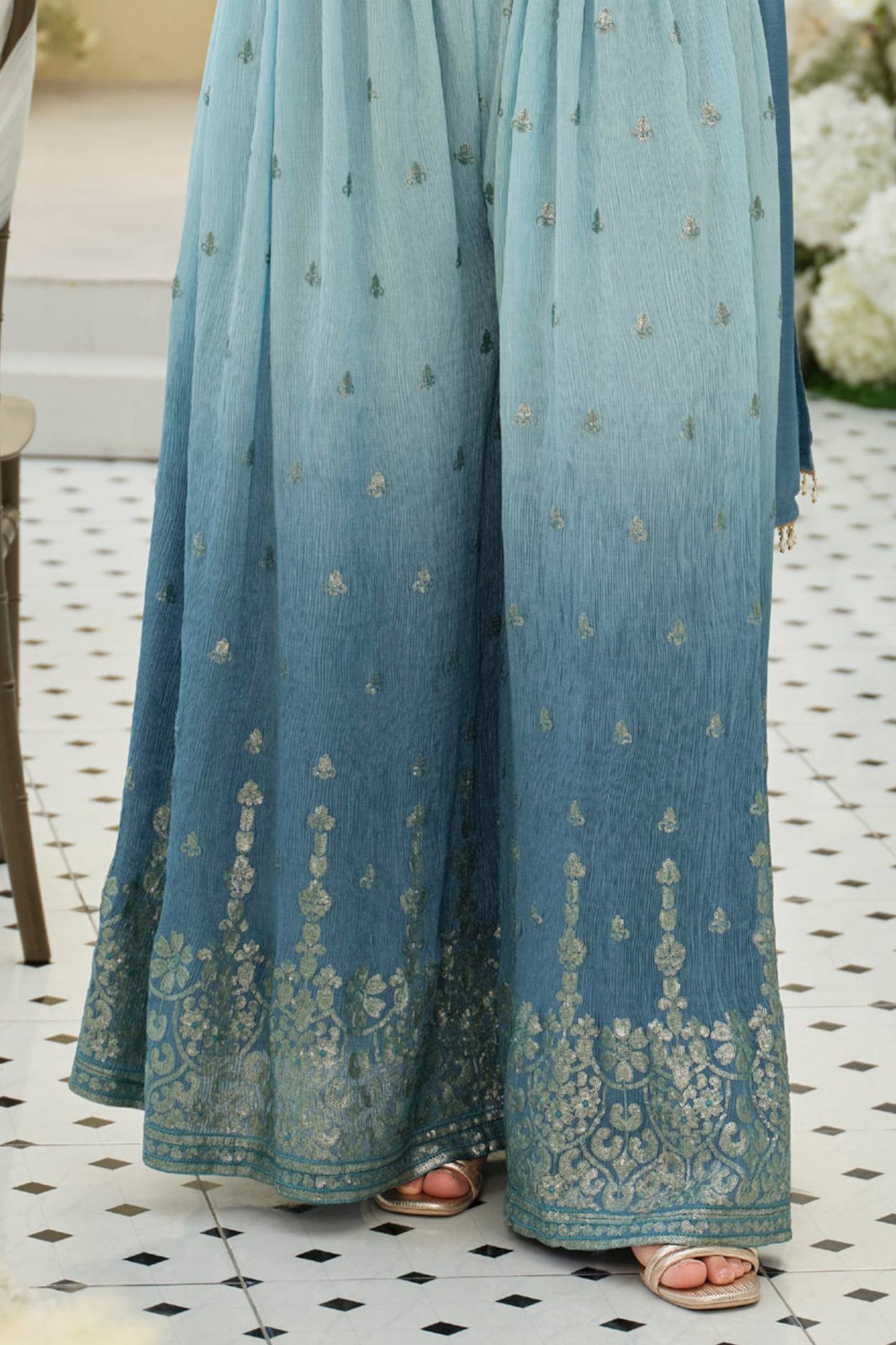 Grey Readymade Embroidered Chinon Palazzo Set-SAR12129_5_SareeButa.com