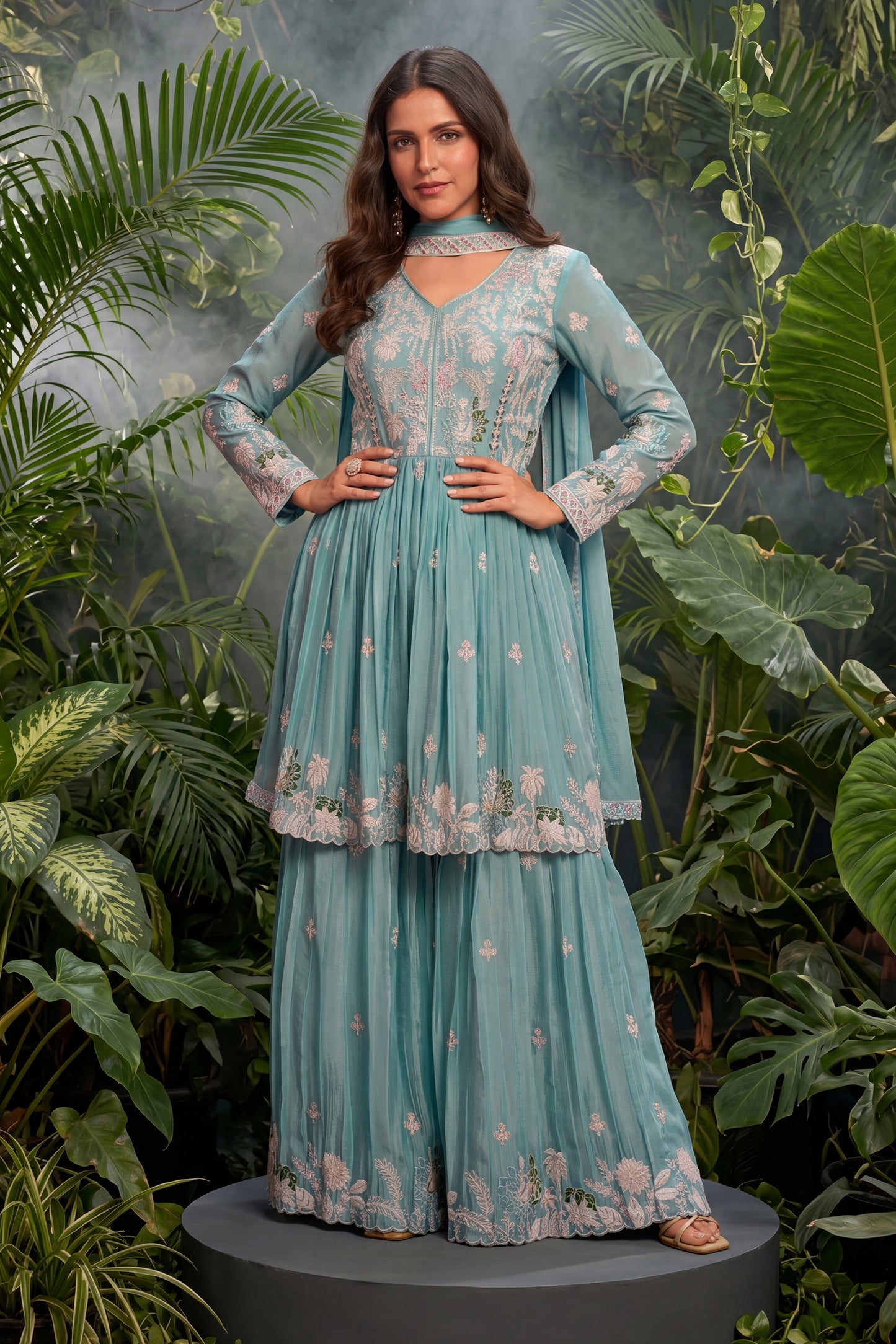 Grey Readymade Embroidered Chinon Sharara Suit-SAR13007_1_SareeButa.com