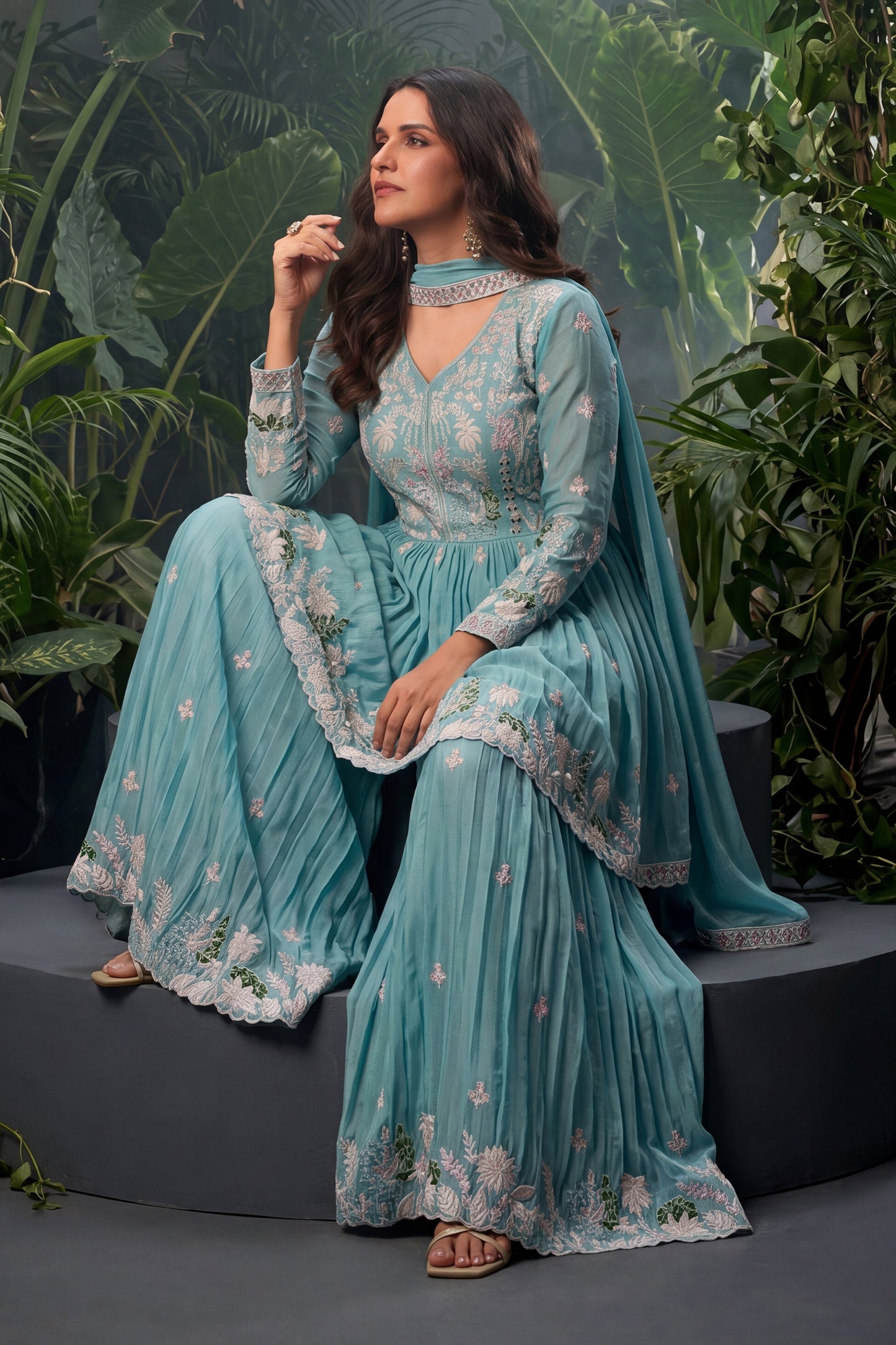 Grey Readymade Embroidered Chinon Sharara Suit-SAR13007_2_SareeButa.com