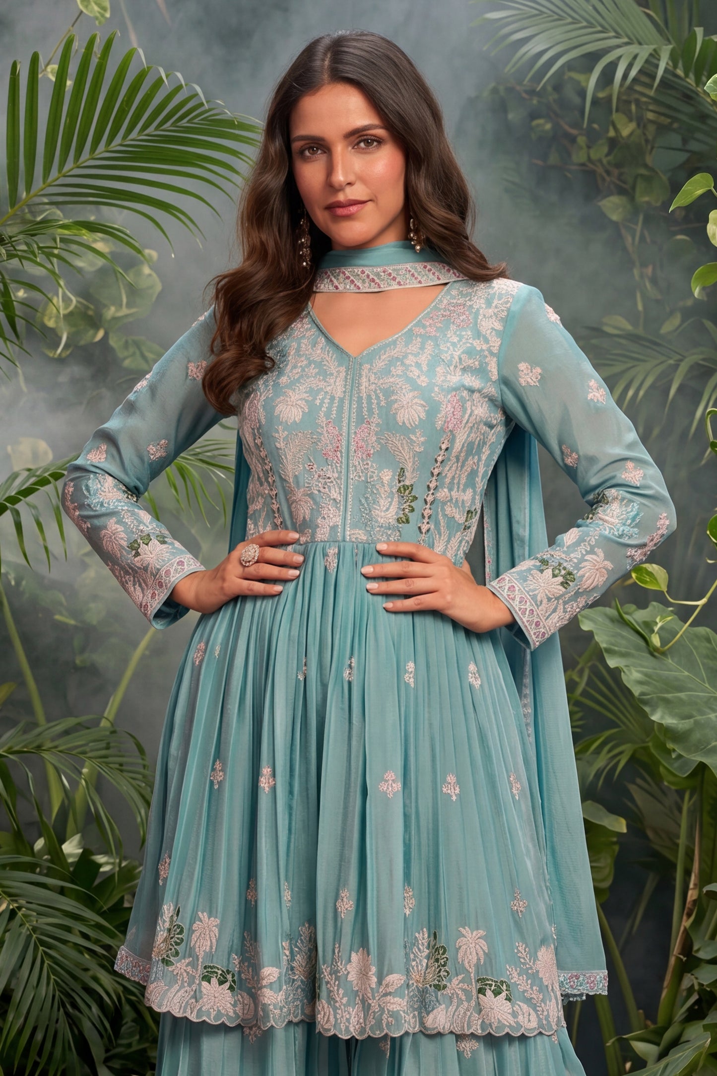 Grey Readymade Embroidered Chinon Sharara Suit-SAR13007_6_SareeButa.com