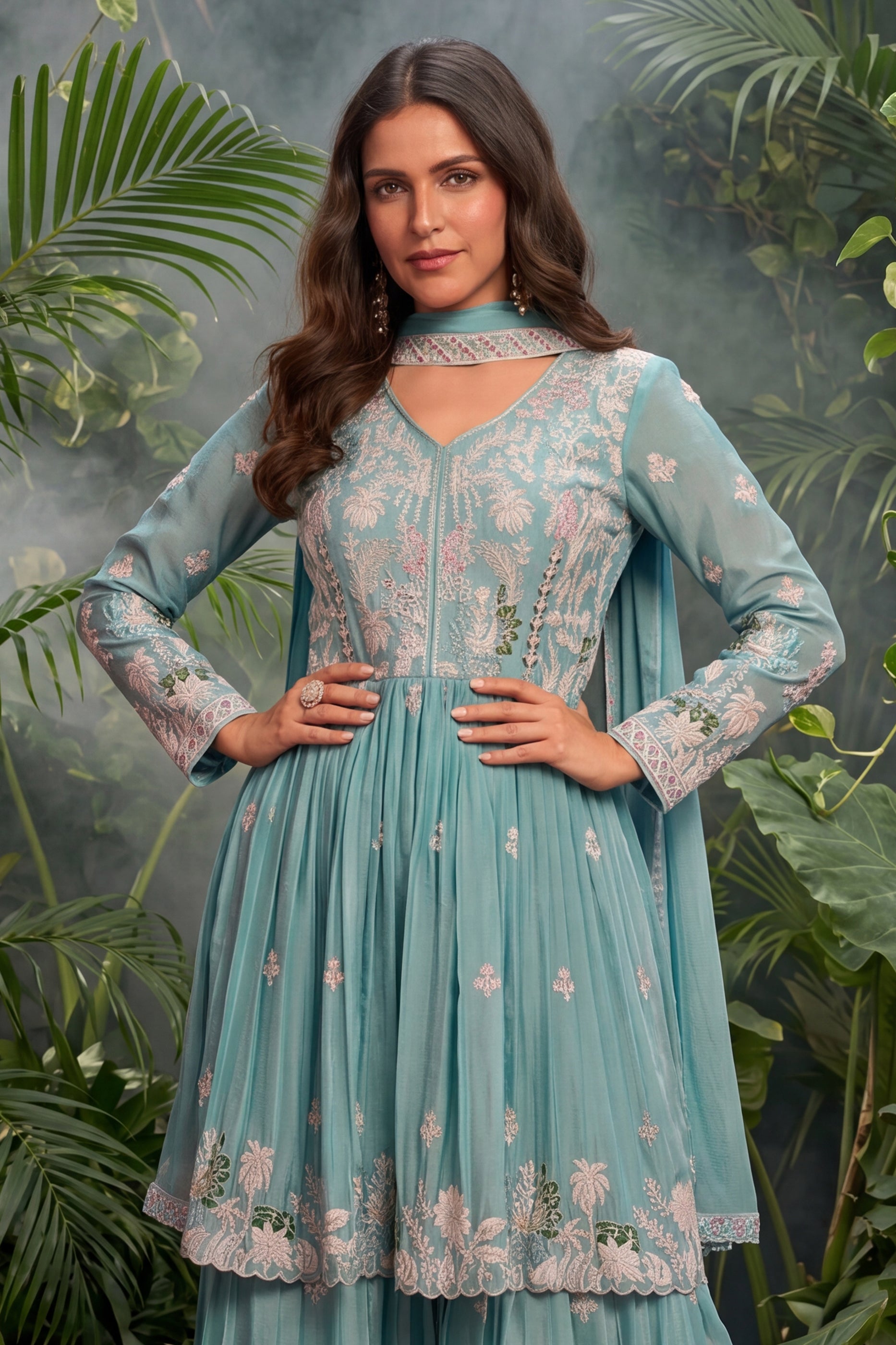 Grey Readymade Embroidered Chinon Sharara Suit-SAR13007_6_SareeButa.com