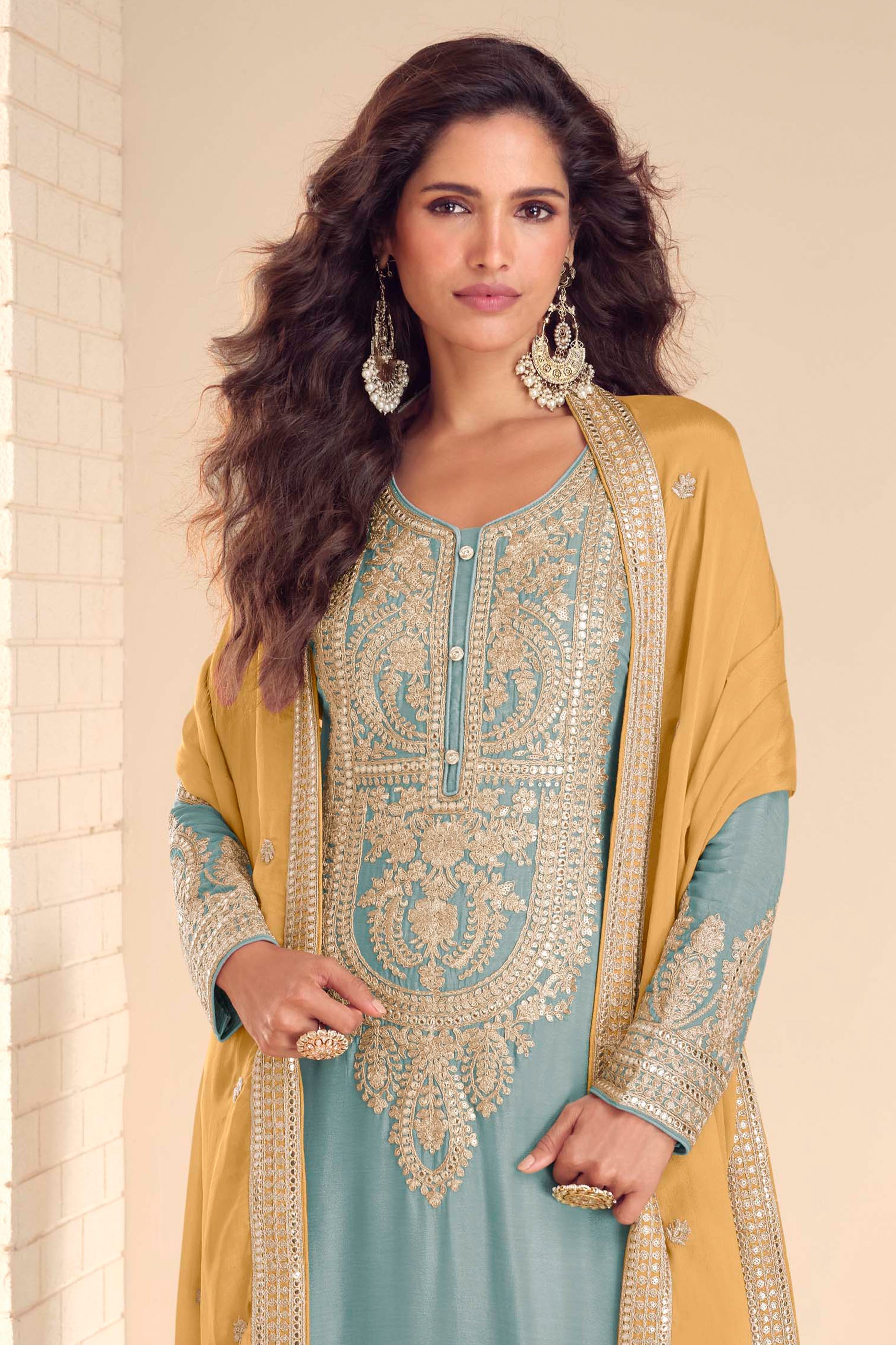 Grey Readymade Embroidered Chinon Suit-SAR12153_3_SareeButa.com