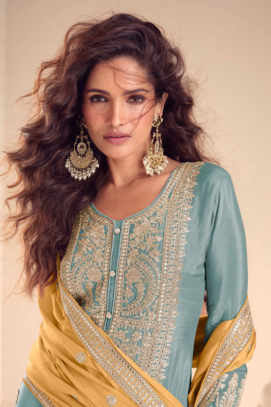 Grey Readymade Embroidered Chinon Suit-SAR12153_2_SareeButa.com