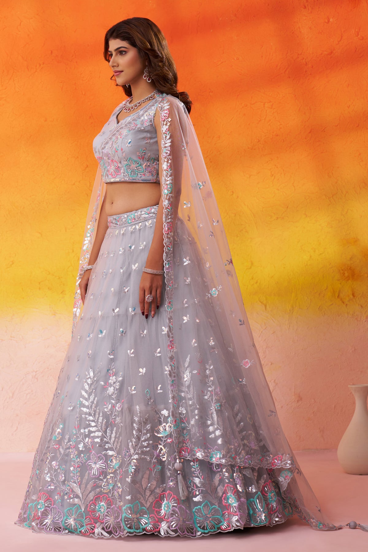 Grey Readymade Embroidered Net Lehenga-SAR12896_3_SareeButa.com