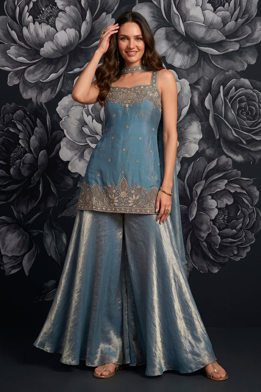 Grey Readymade Embroidered Palazzo Suit-SAR12805_1_SareeButa.com