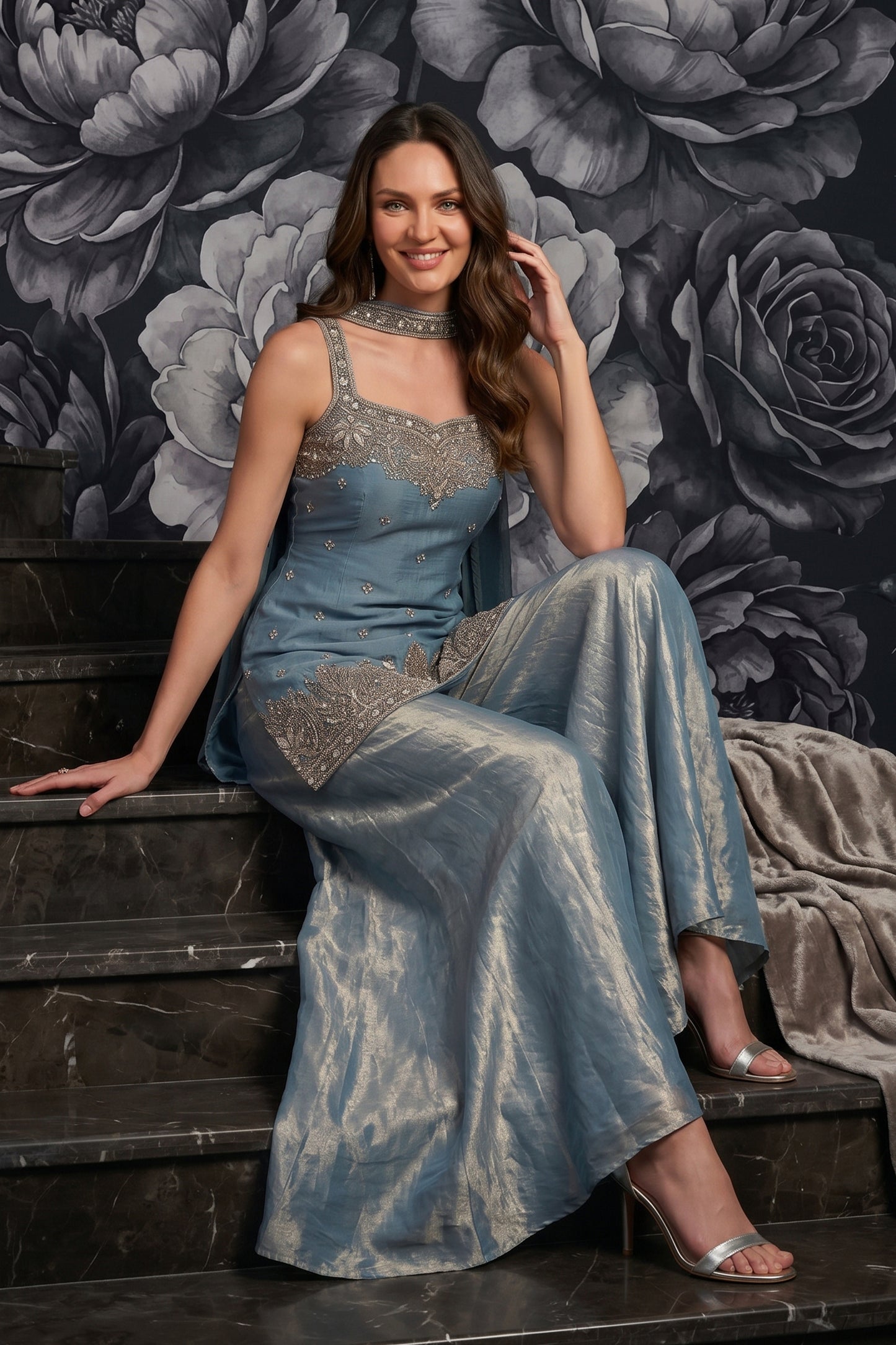 Grey Readymade Embroidered Palazzo Suit-SAR12805_2_SareeButa.com