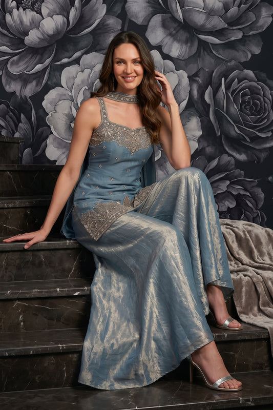 Grey Readymade Embroidered Palazzo Suit-SAR12805_2_SareeButa.com