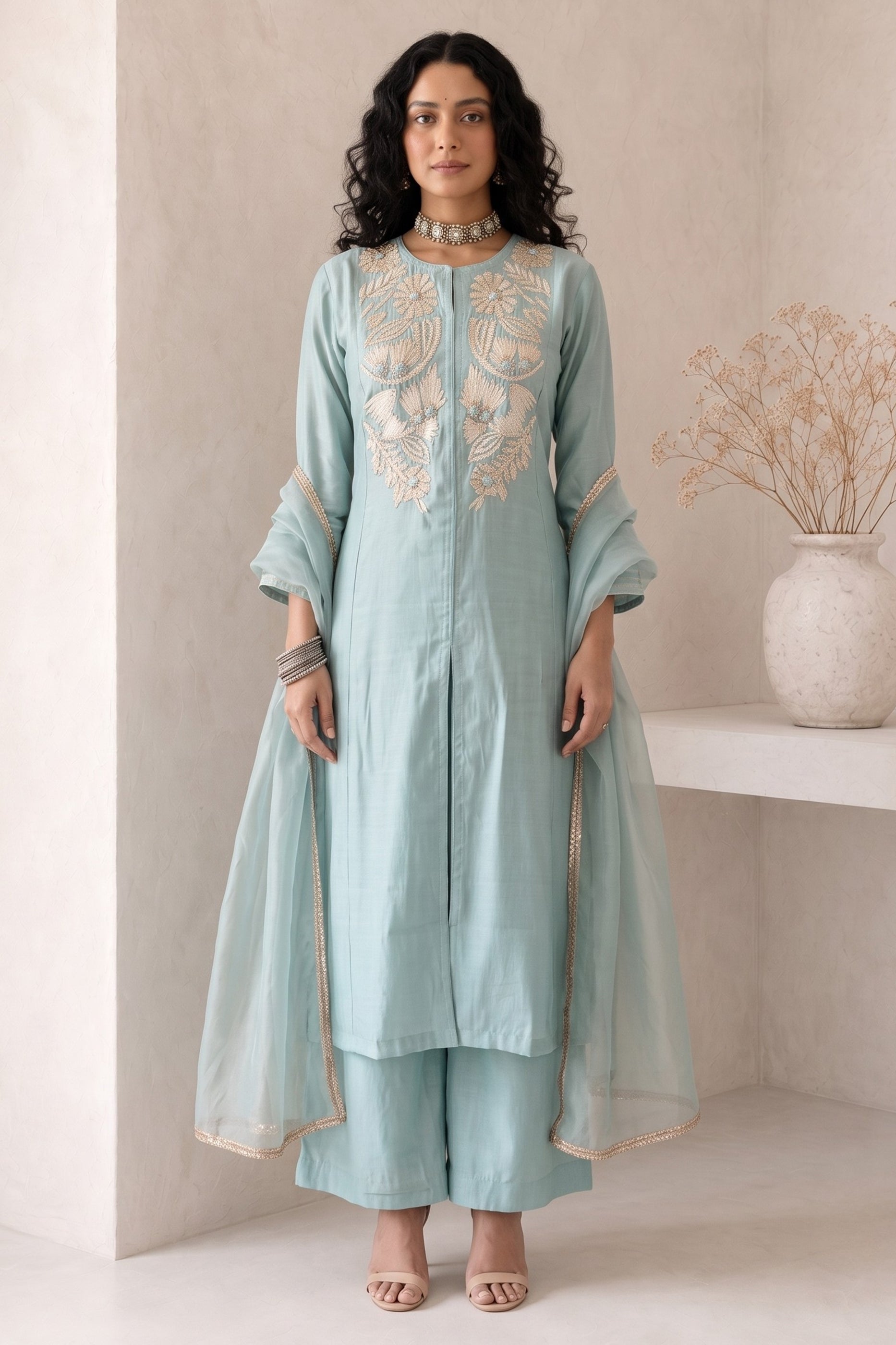 Grey Readymade Embroidered Palazzo Suit-SAR13050_1_SareeButa.com