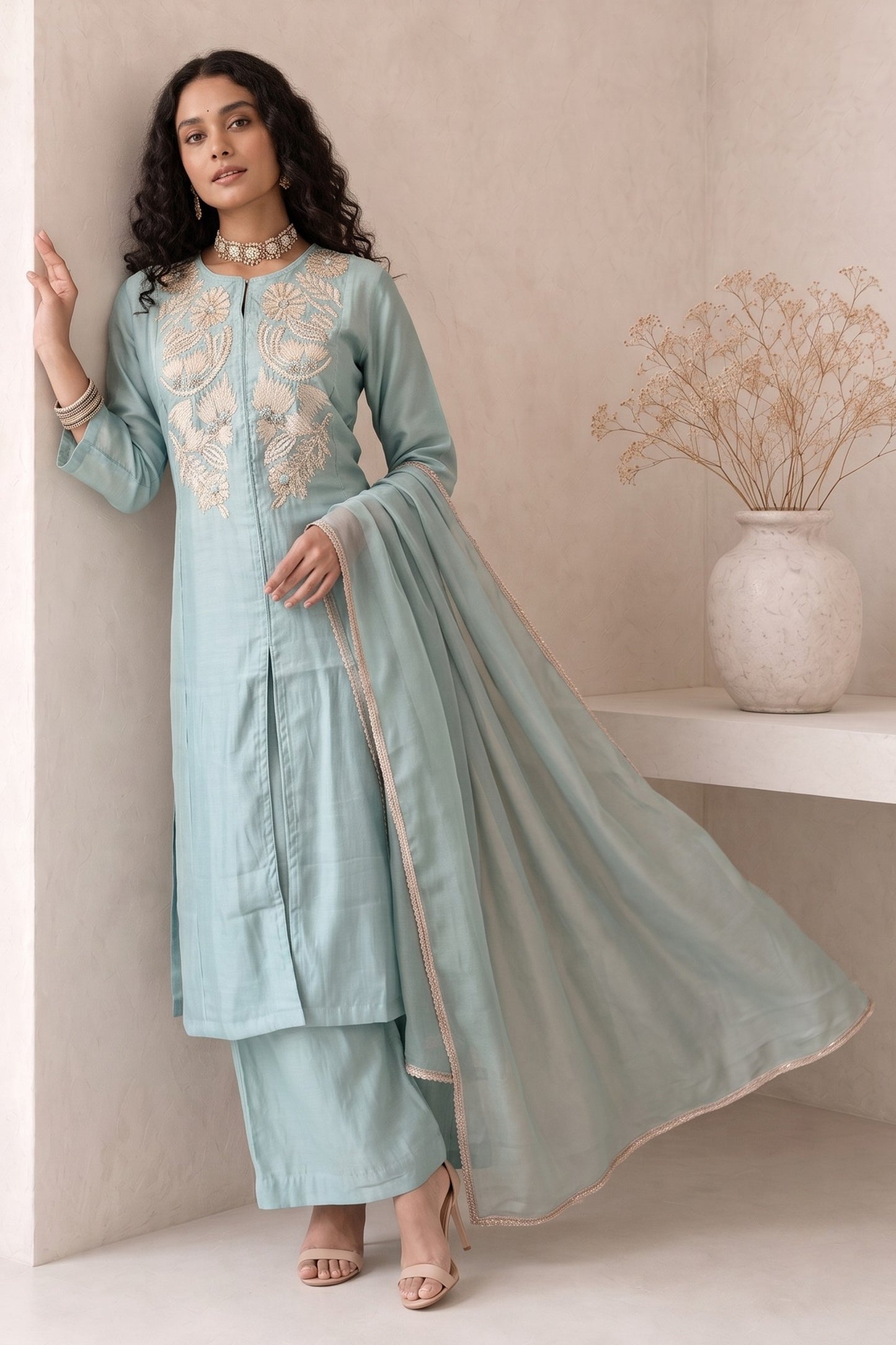 Grey Readymade Embroidered Palazzo Suit-SAR13050_2_SareeButa.com