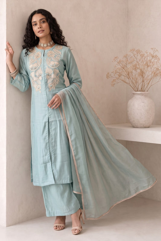 Grey Readymade Embroidered Palazzo Suit-SAR13050_2_SareeButa.com