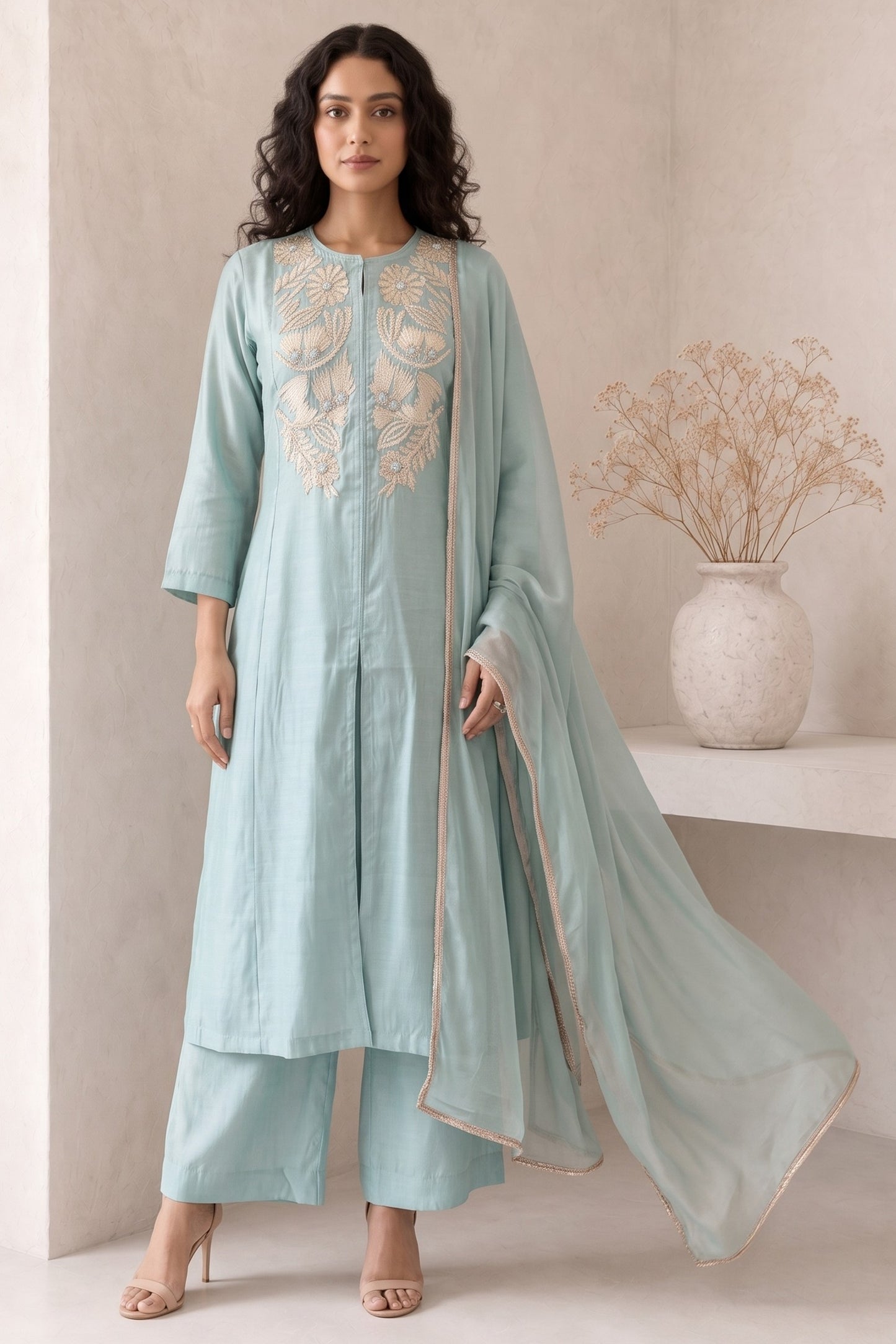 Grey Readymade Embroidered Palazzo Suit-SAR13050_3_SareeButa.com