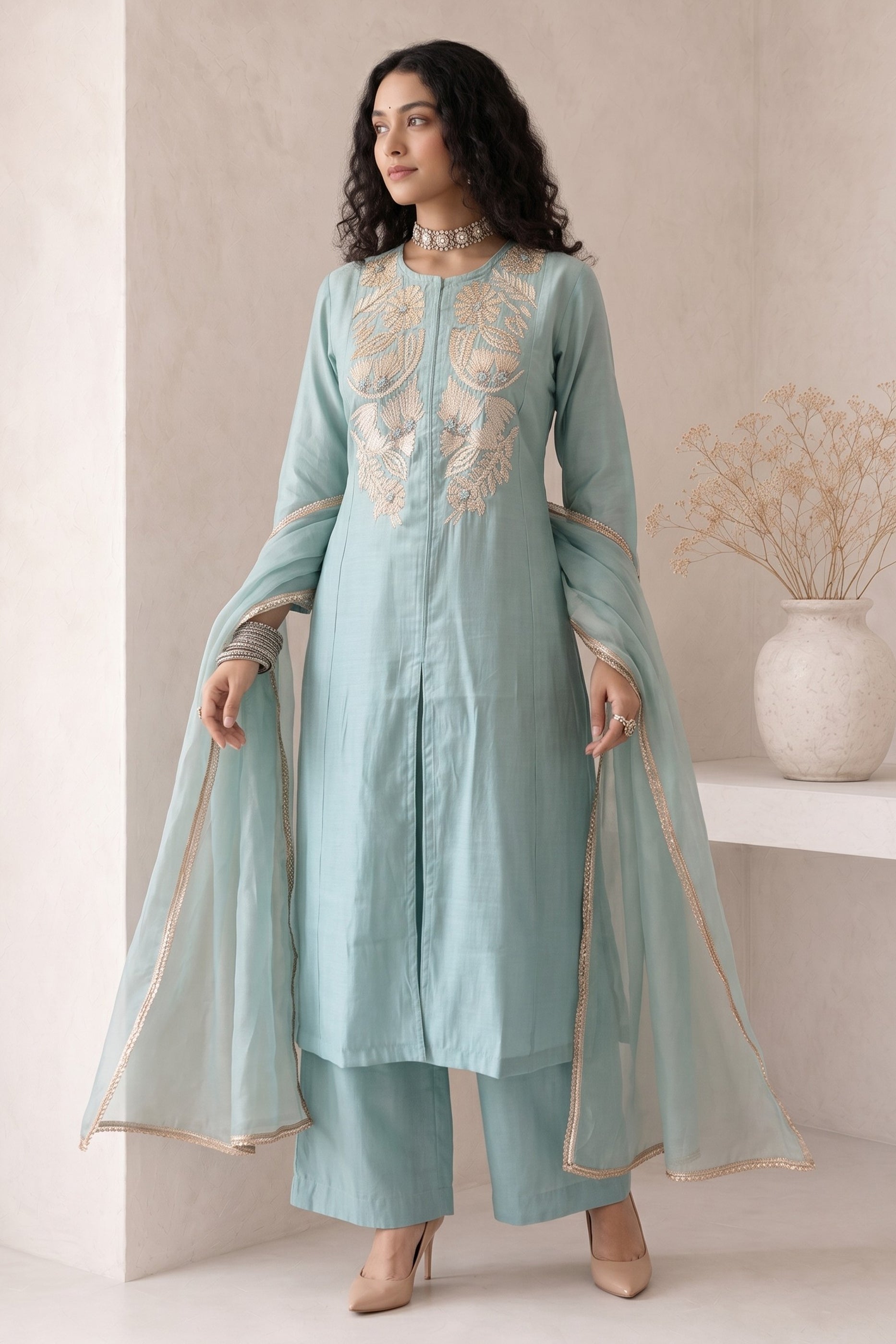Grey Readymade Embroidered Palazzo Suit-SAR13050_4_SareeButa.com