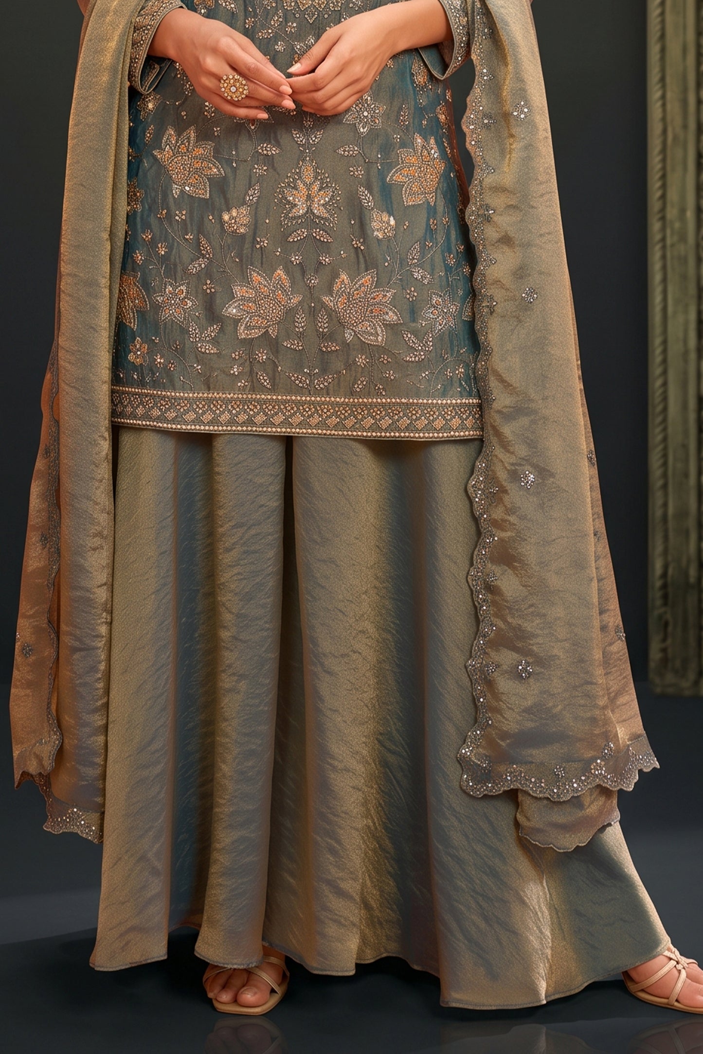 Grey Readymade Embroidered Palazzo Suit-SAR13135_5_SareeButa.com
