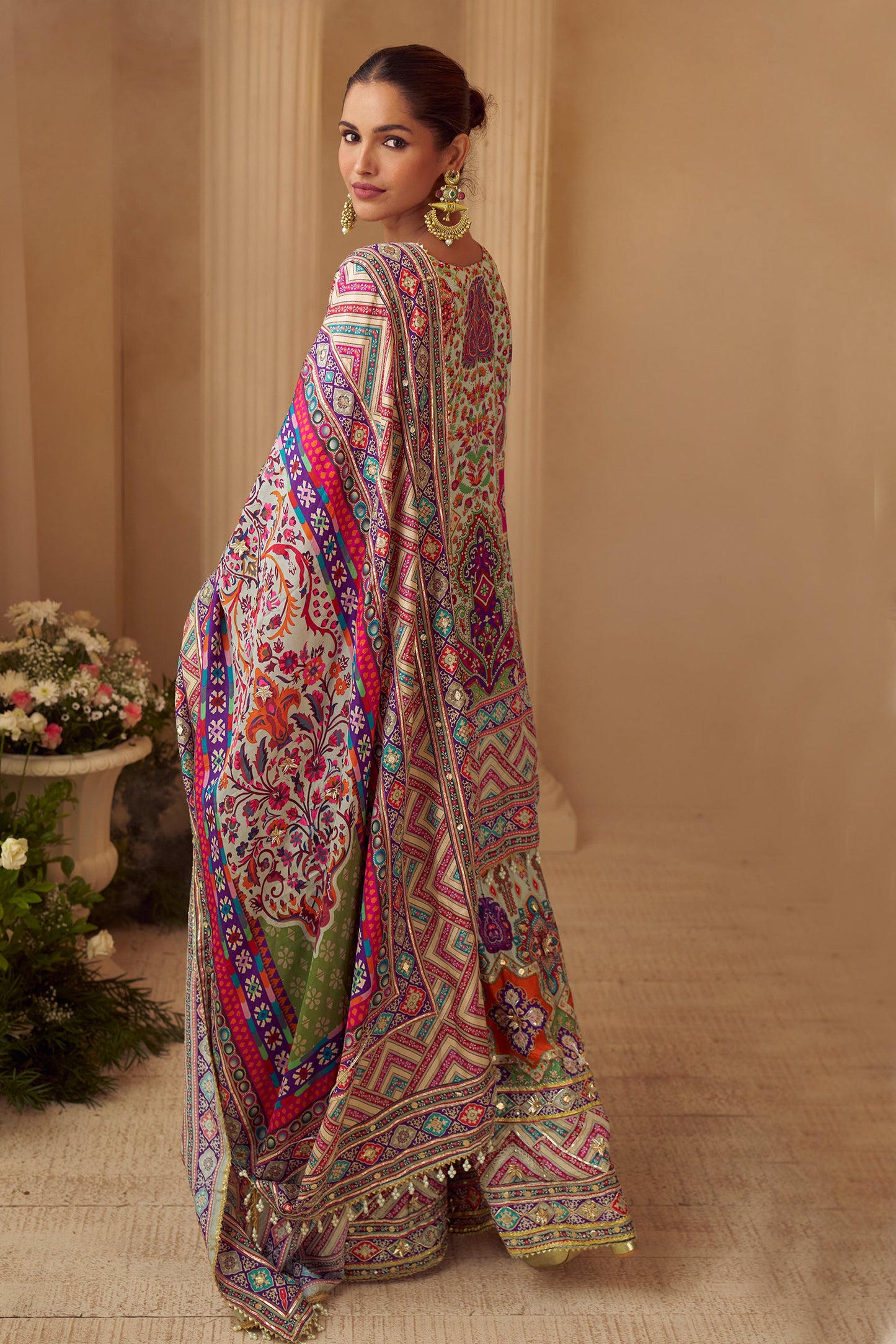 Grey Readymade Embroidered Satin Crepe A-Line Suit-SAR11546_3_SareeButa.com