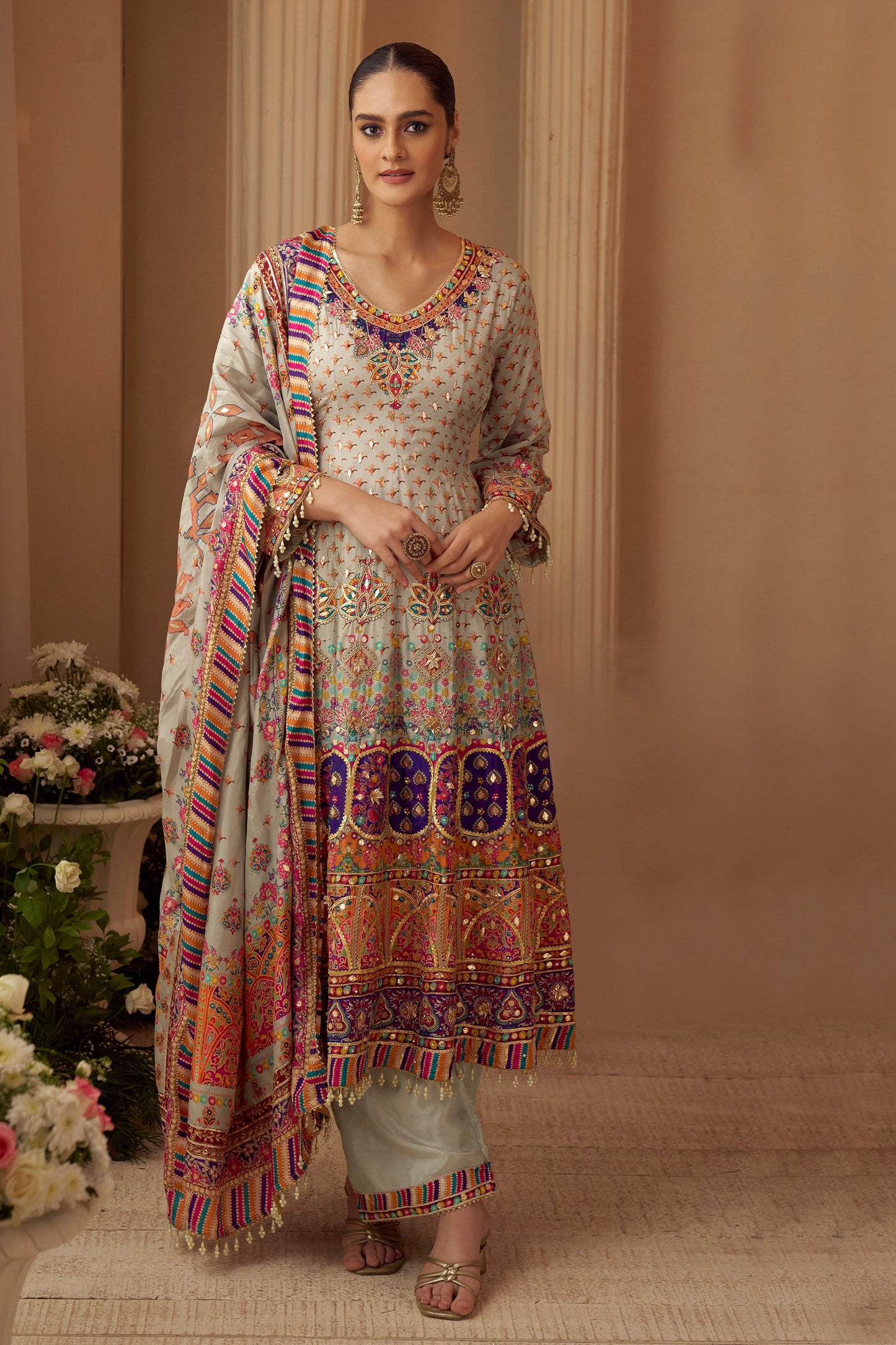 Grey Readymade Embroidered Satin Crepe Anarkali Suit-SAR11545_1_SareeButa.com