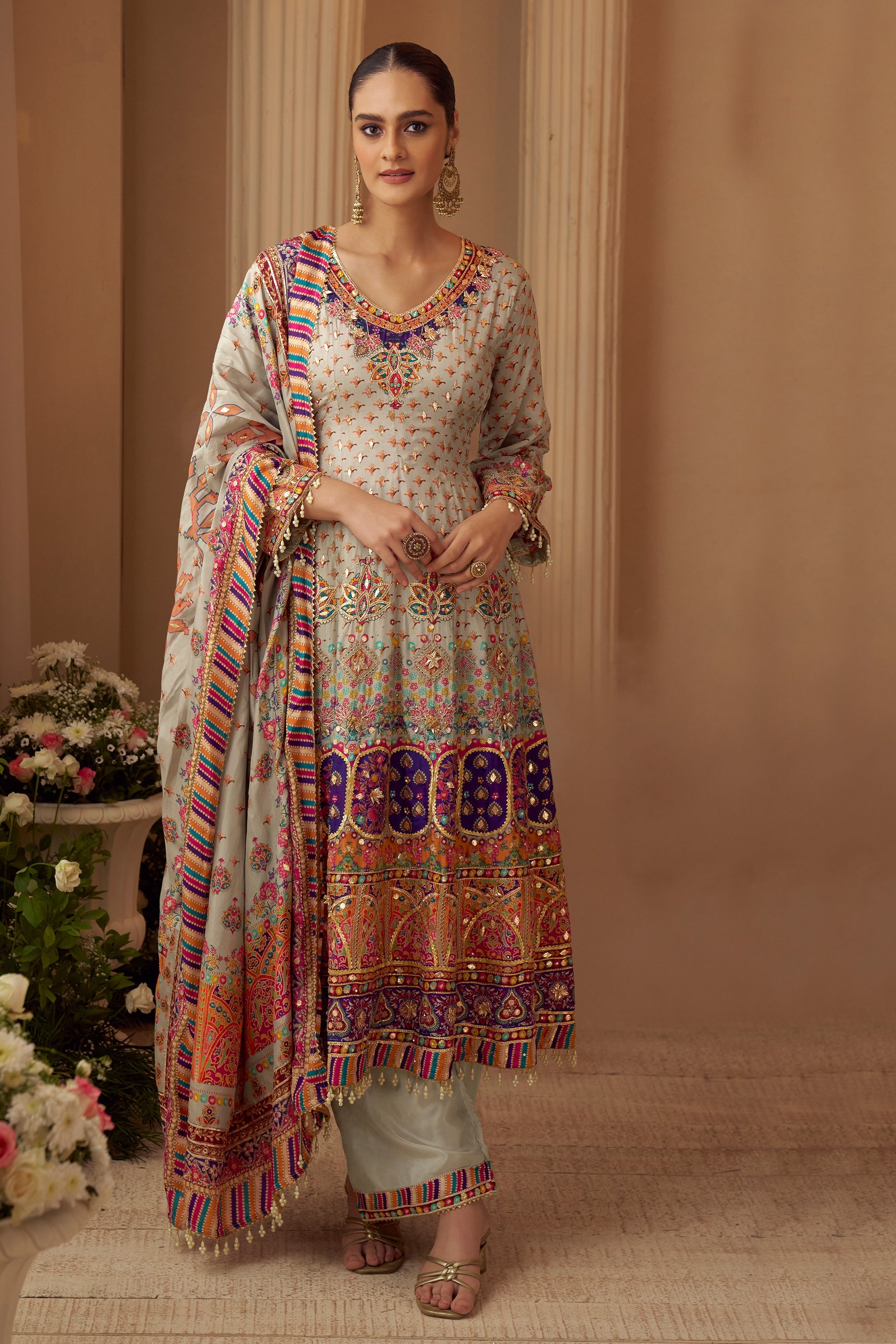 Grey Readymade Embroidered Satin Crepe Anarkali Suit-SAR11545_1_SareeButa.com