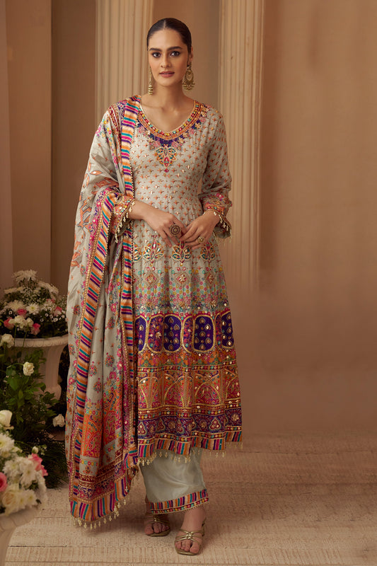 Grey Readymade Embroidered Satin Crepe Anarkali Suit-SAR11545_1_SareeButa.com