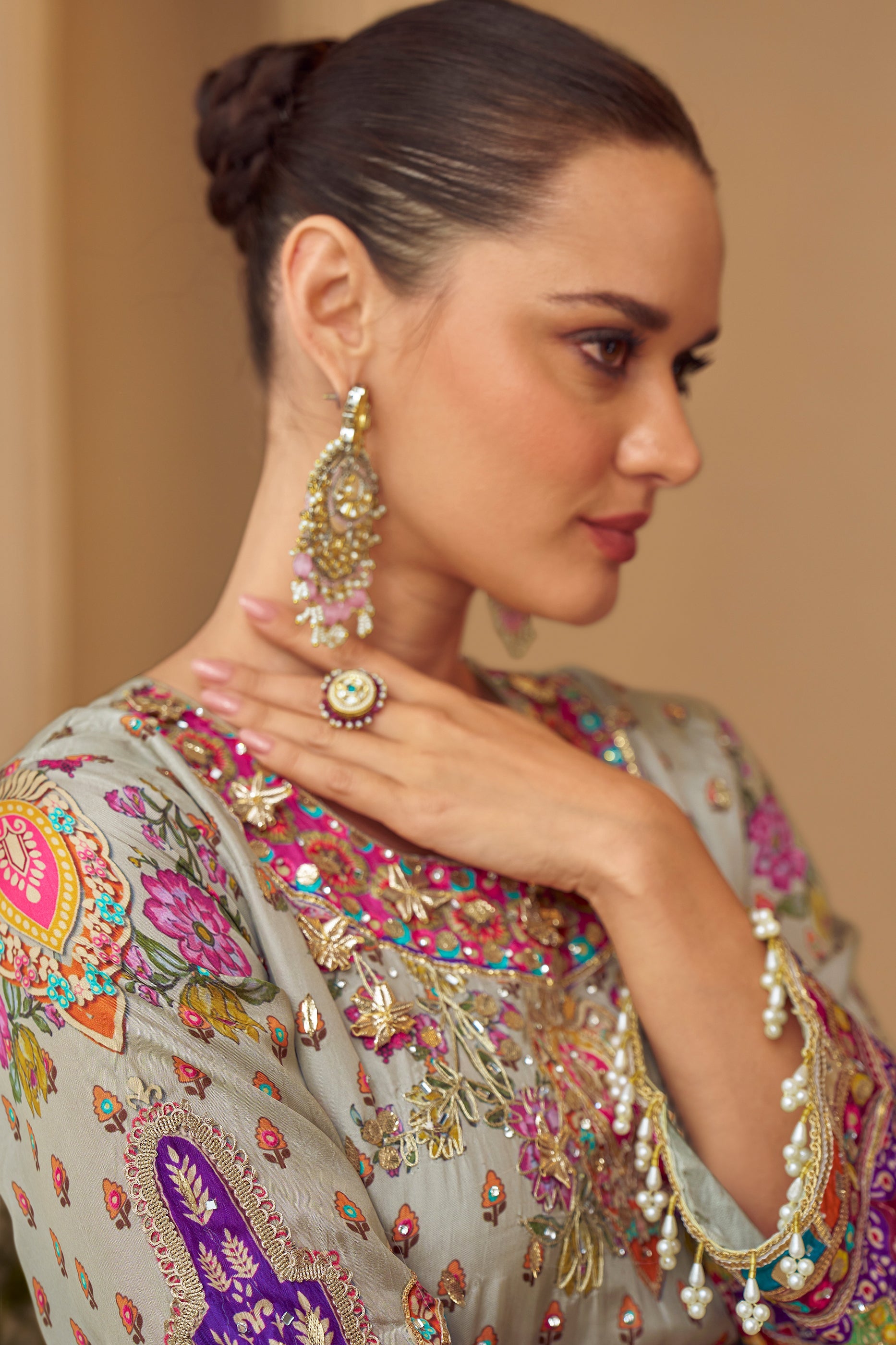 Grey Readymade Embroidered Satin Crepe Palazzo Suit-SAR11547_2_SareeButa.com