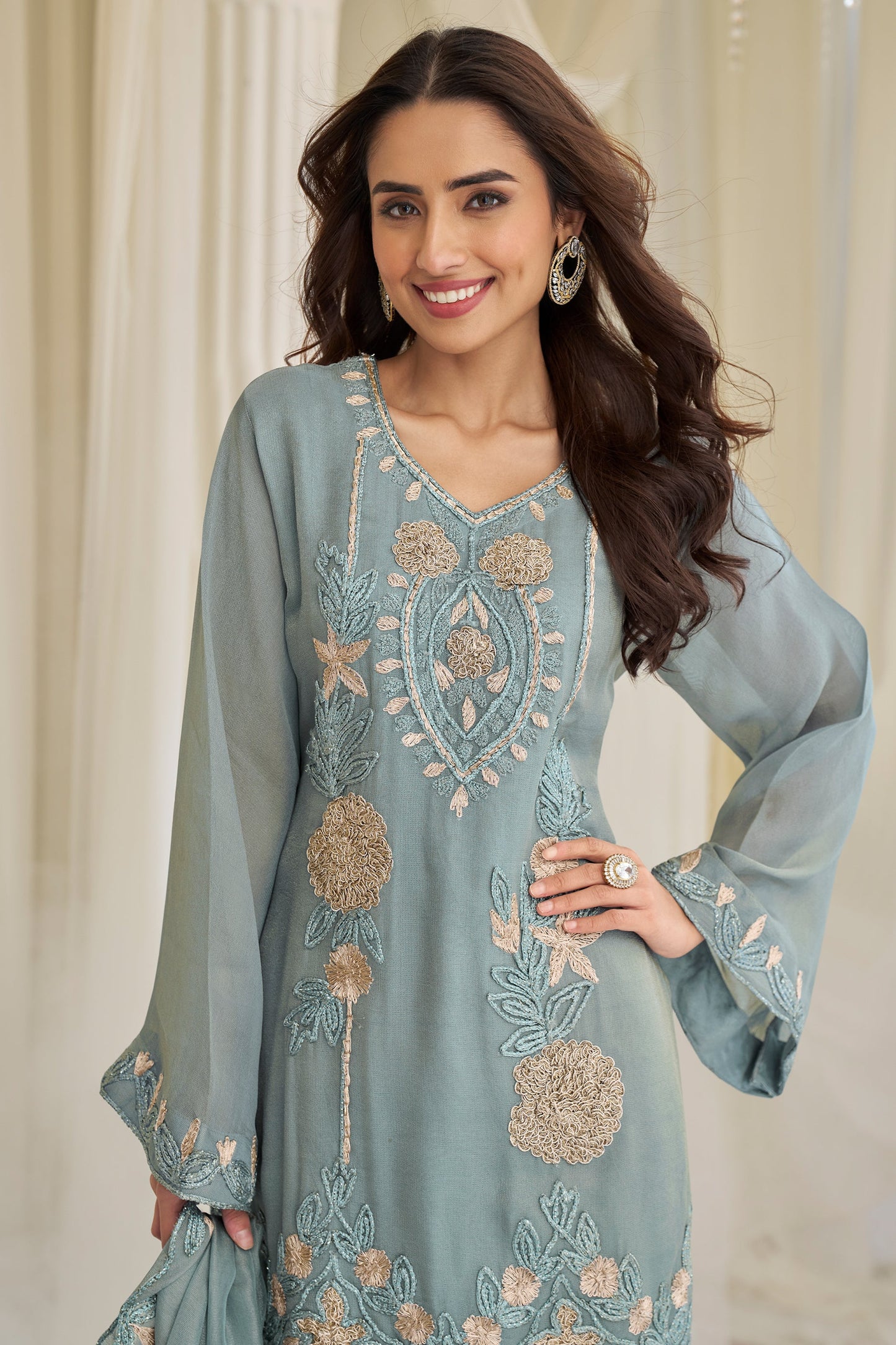 Grey Readymade Embroidered Simar Silk Suit-SAR11726_3_SareeButa.com