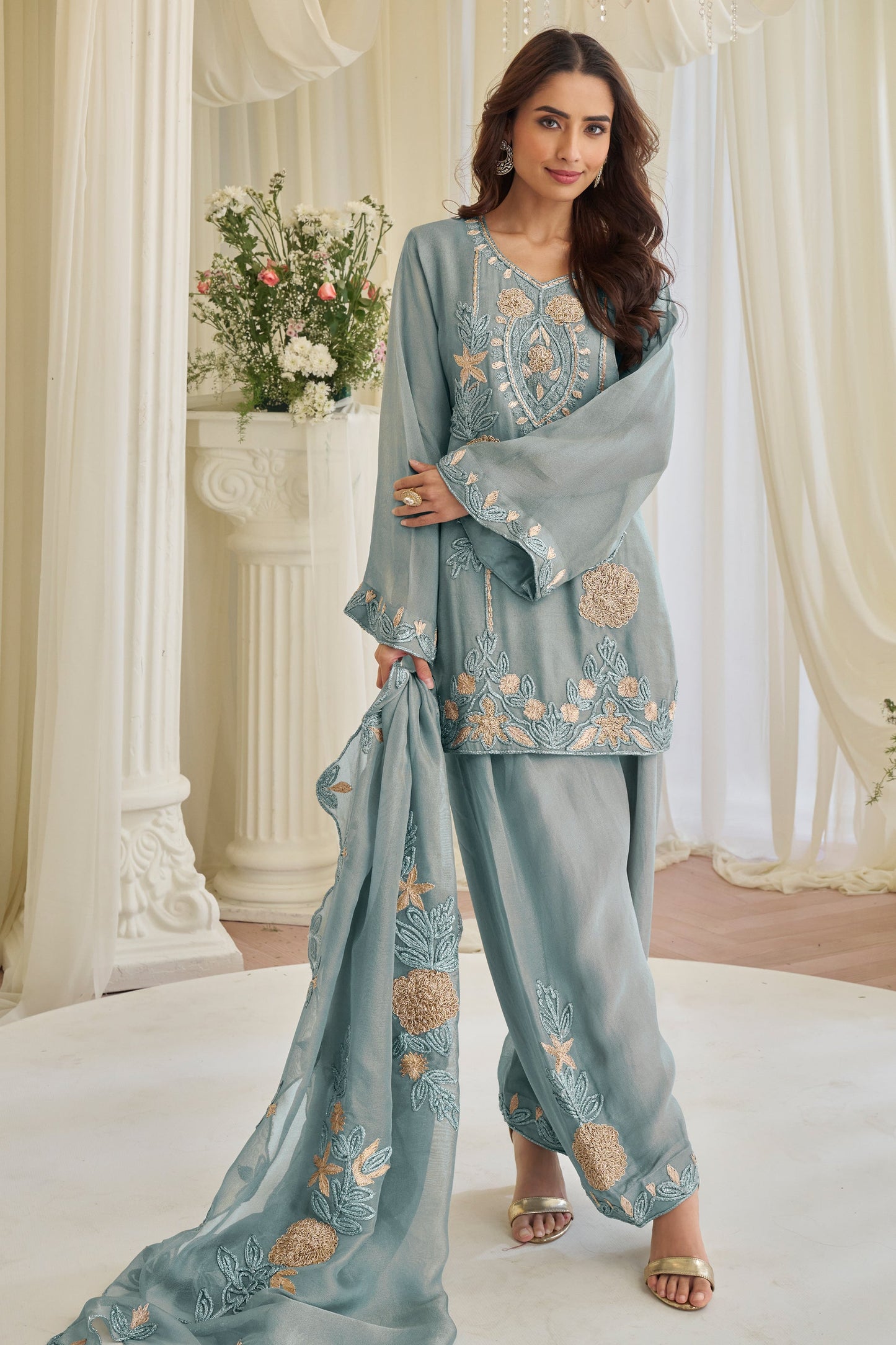 Grey Readymade Embroidered Simar Silk Suit-SAR11726_4_SareeButa.com