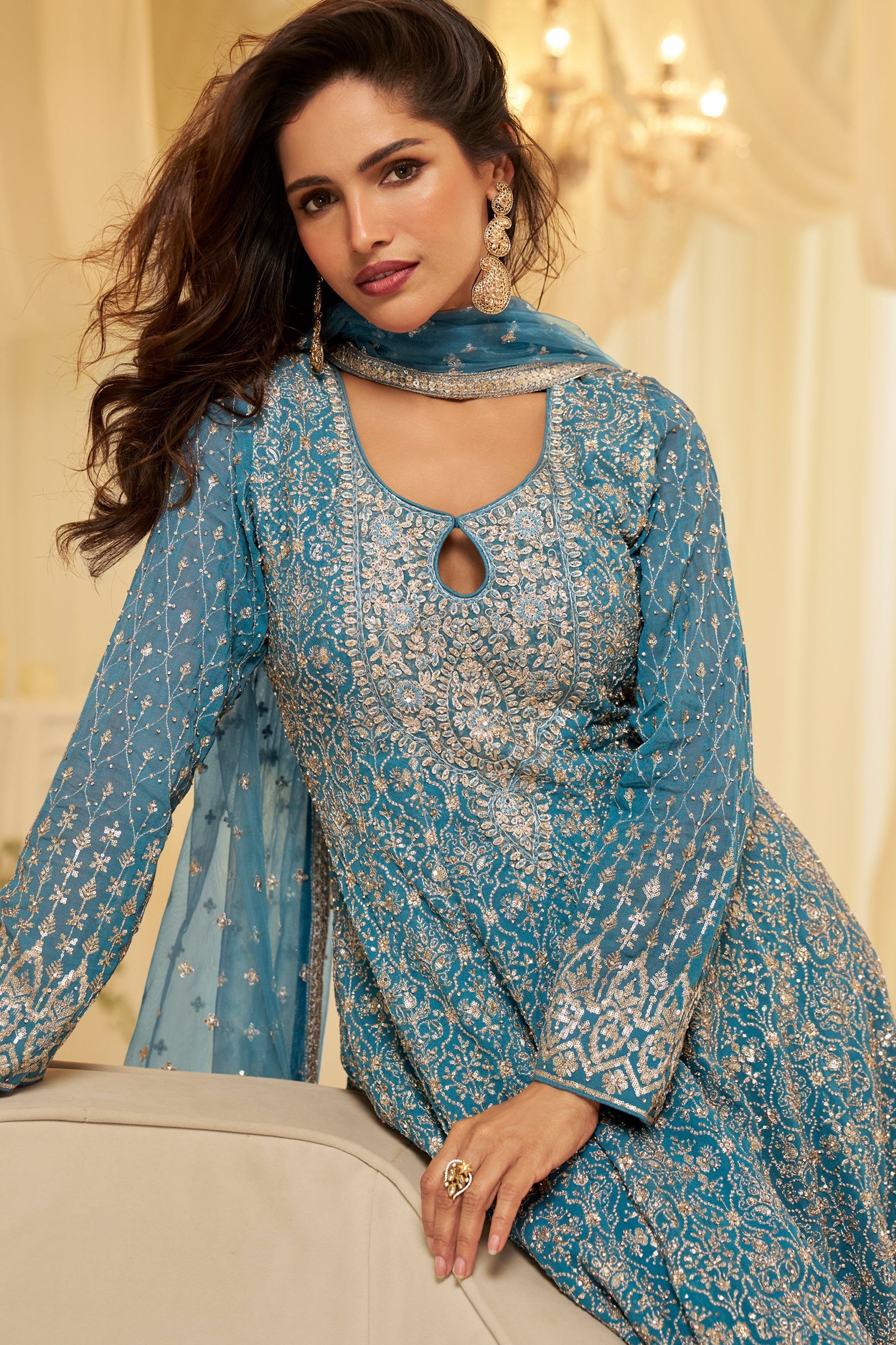 Grey Readymade Georgette Anarkali Suit-SAR11973_3_SareeButa.com