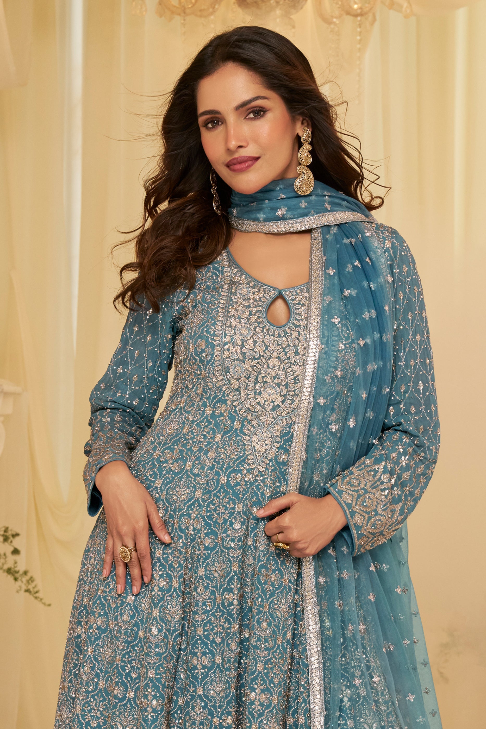 Grey Readymade Georgette Anarkali Suit-SAR11973_4_SareeButa.com