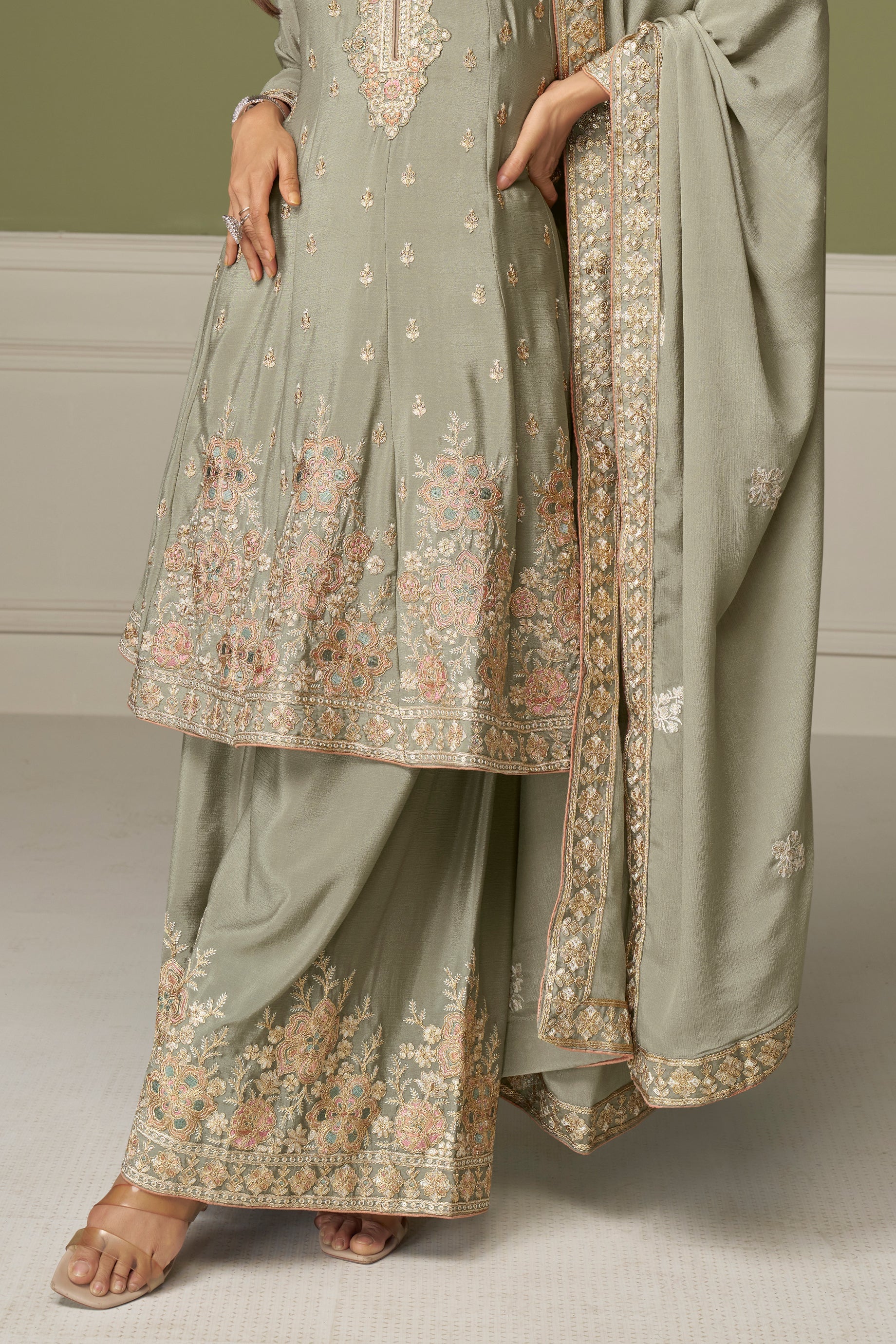 Grey Readymade Heavy Work Chinon A-line Suit-SS884_3_SareeButa.com