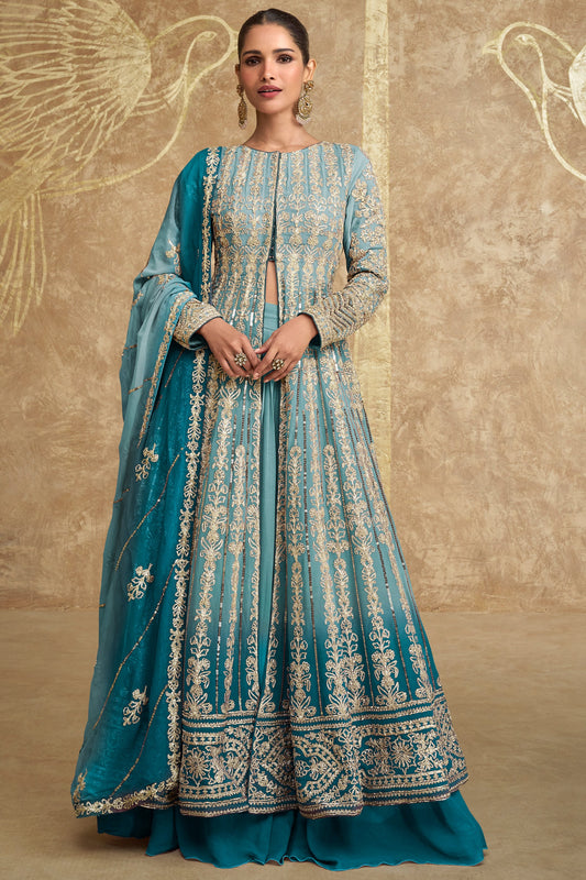 Grey Readymade Heavy Work Georgette Skirt Suit-SS614_1_SareeButa.com
