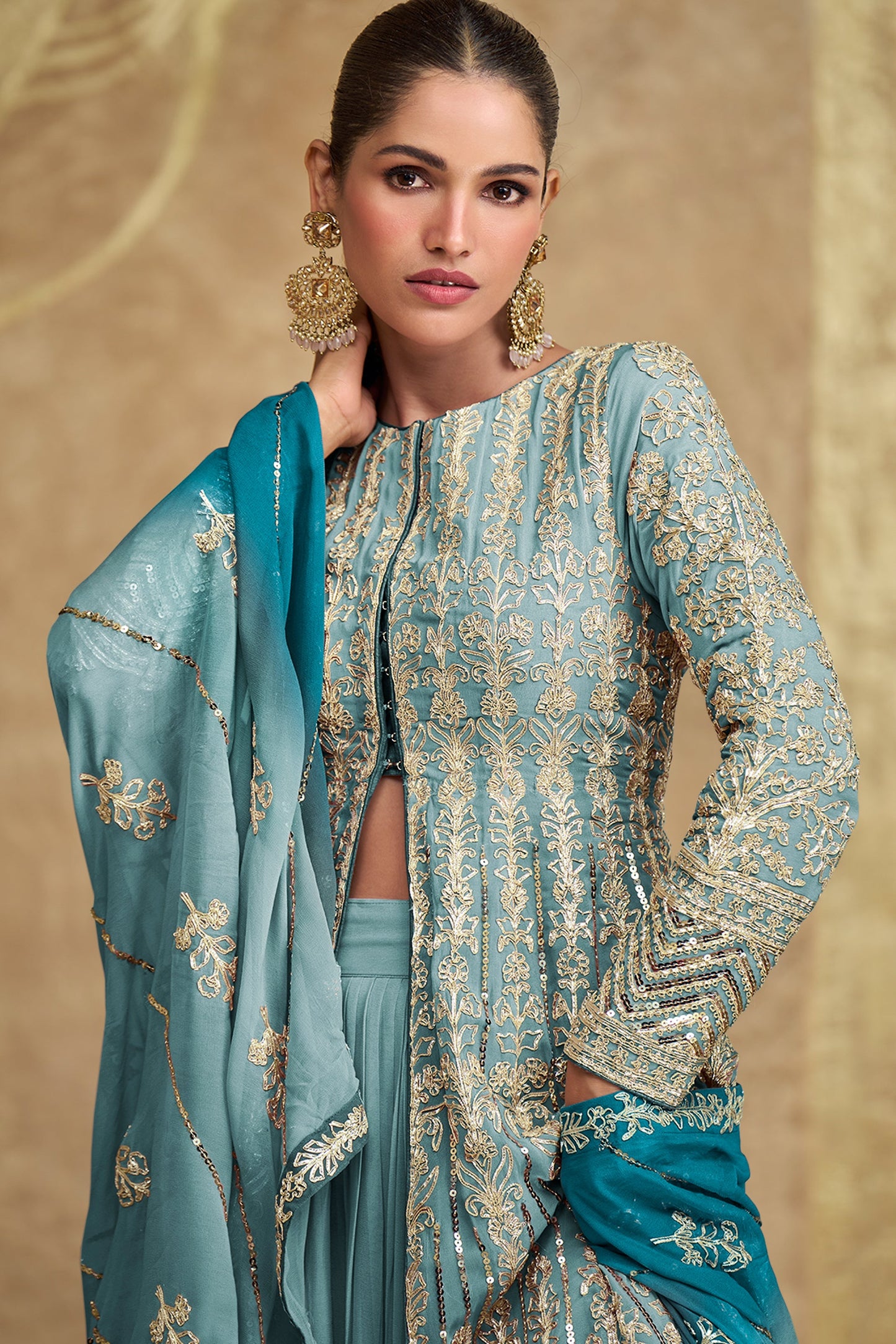 Grey Readymade Heavy Work Georgette Skirt Suit-SS614_2_SareeButa.com