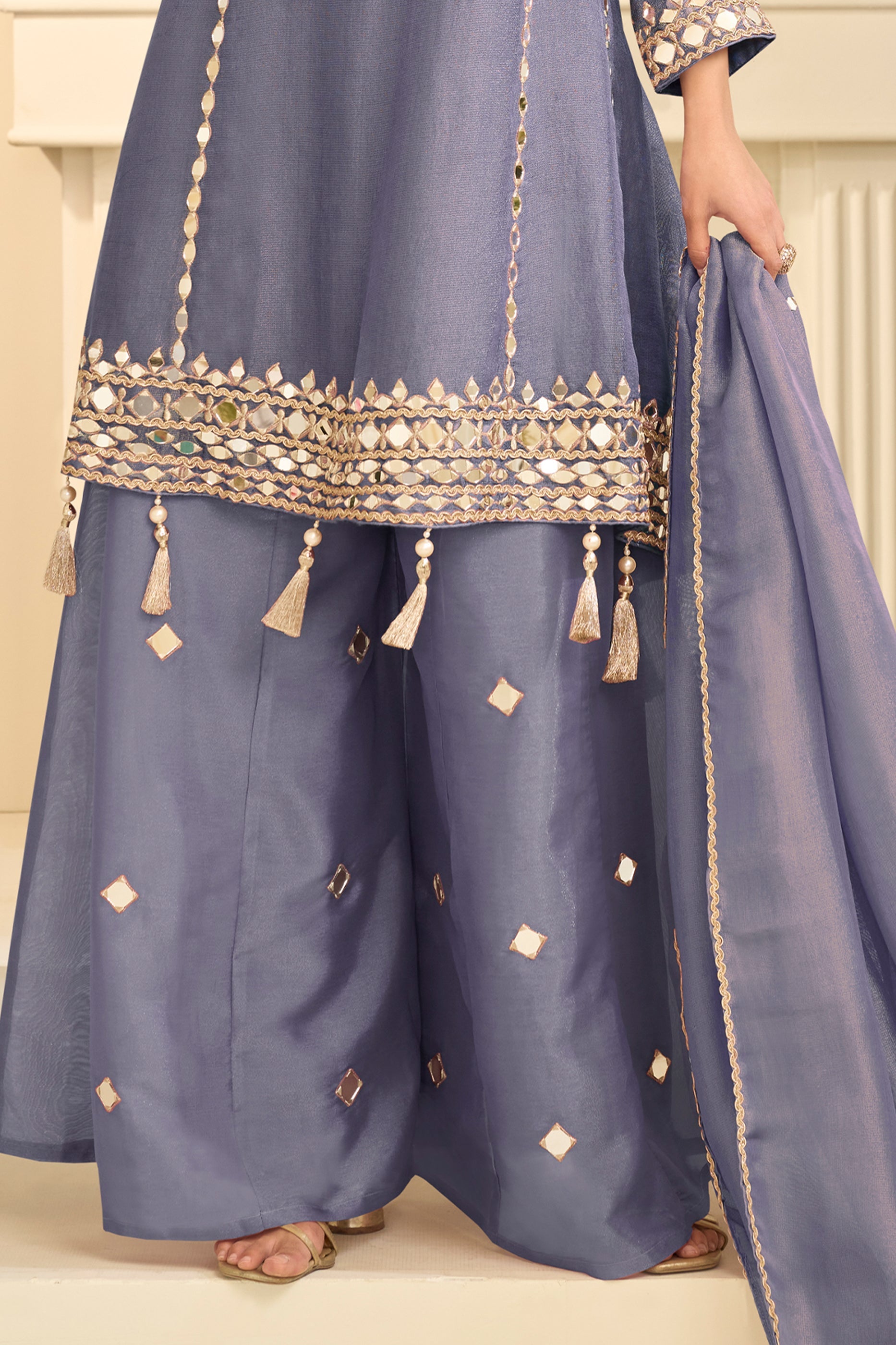 Grey Readymade Mirror Work Silk A-line Suit-SAR12158_4_SareeButa.com