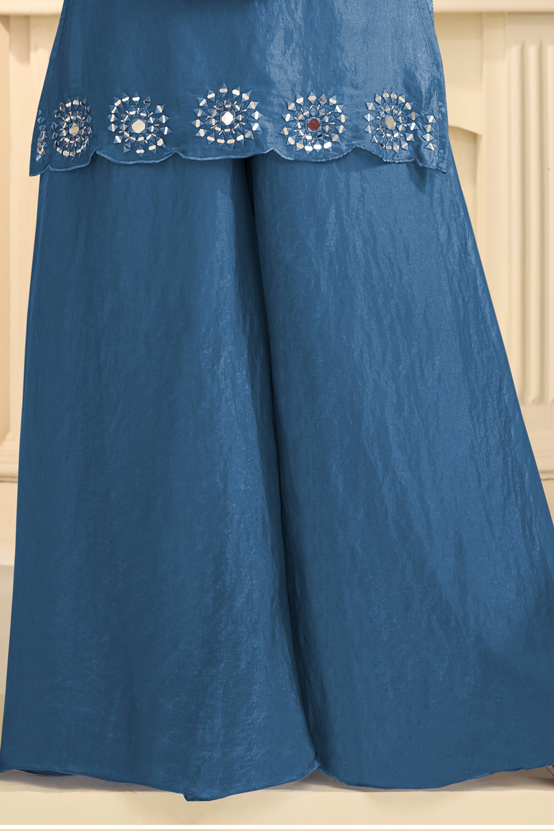 Grey Readymade Mirror Work Silk A-line Suit-SAR12163_4_SareeButa.com